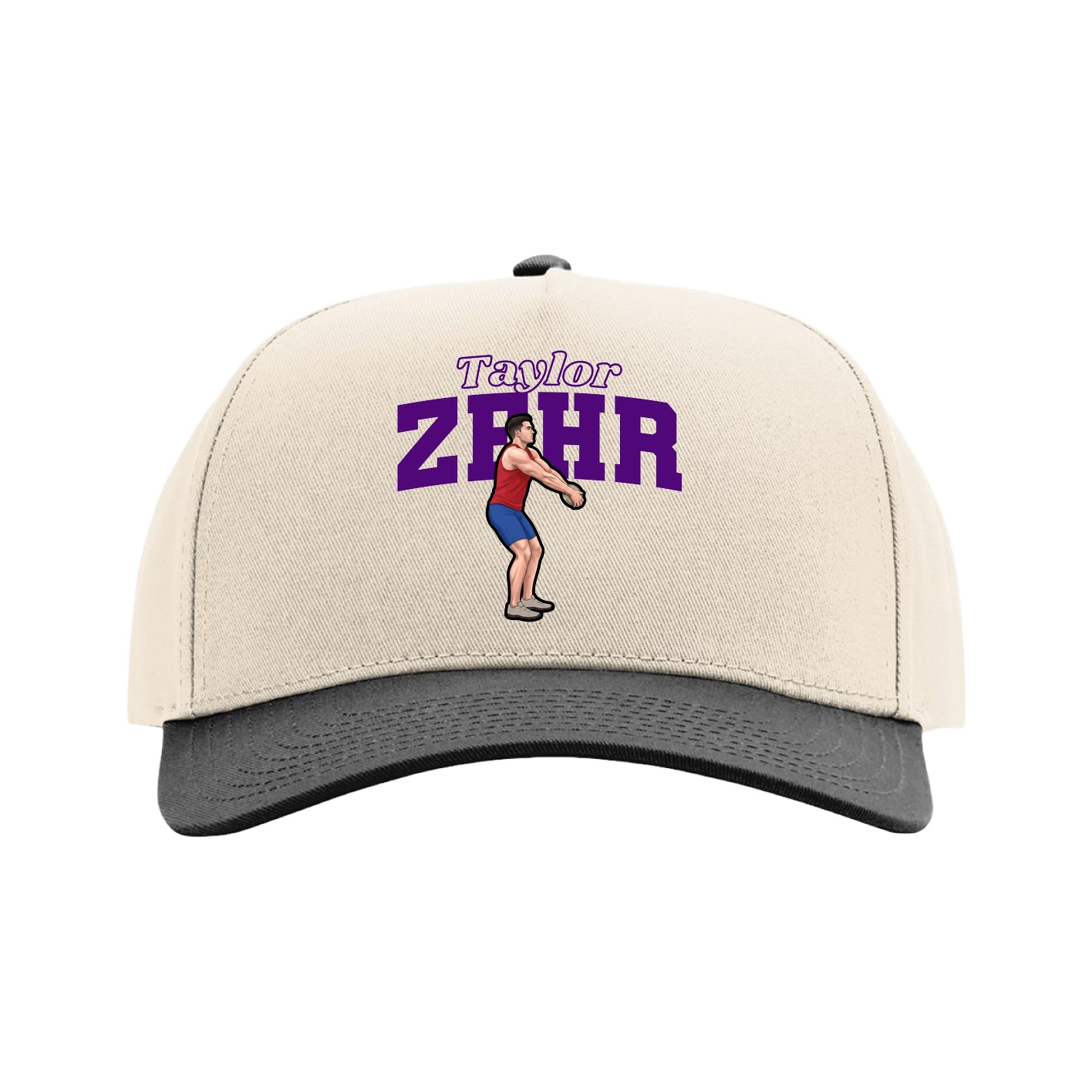 Full Fabric Five-Panel Champ Cap — Name Arch in Cream/Black