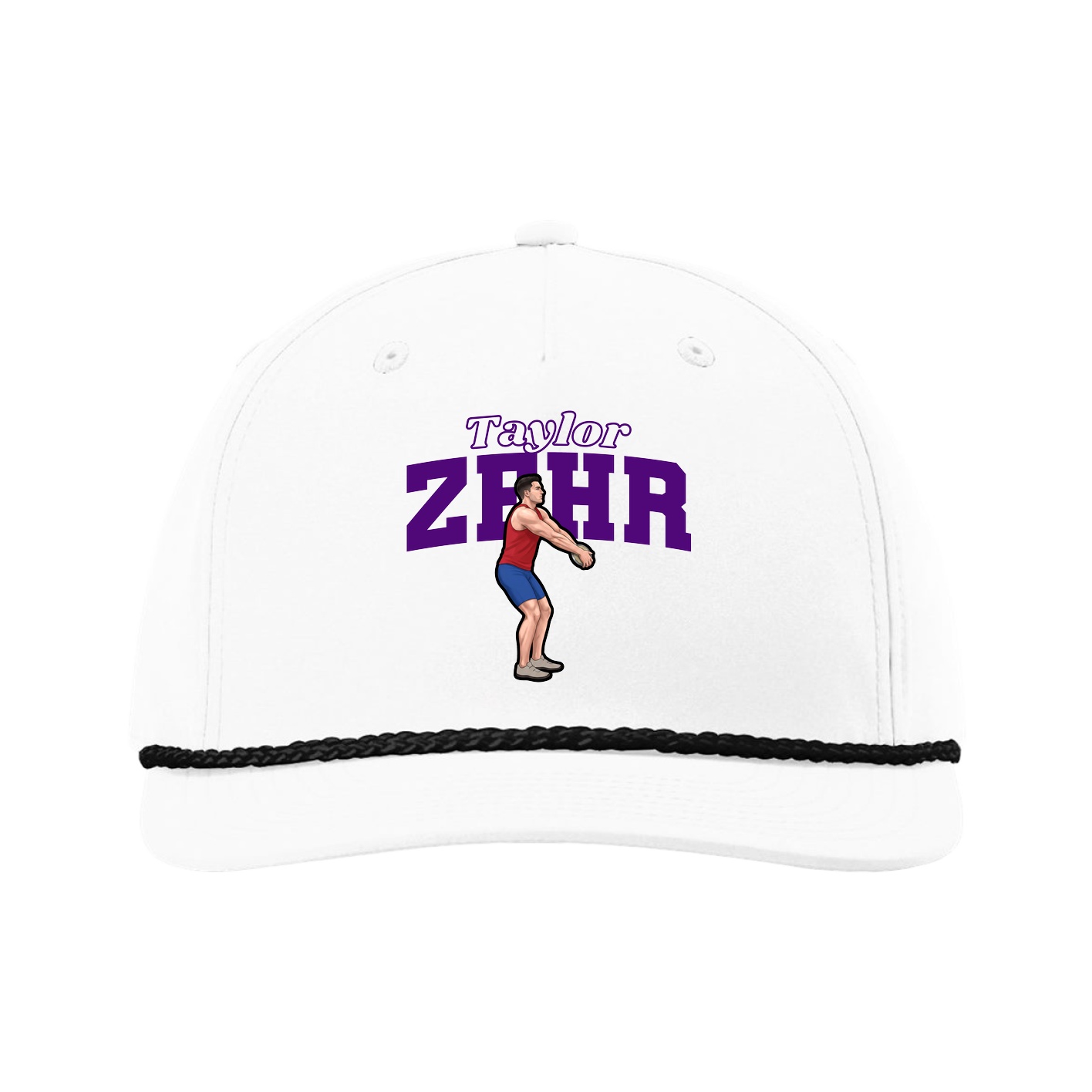 Five-Panel Classic Rope Cap — Name Arch in White