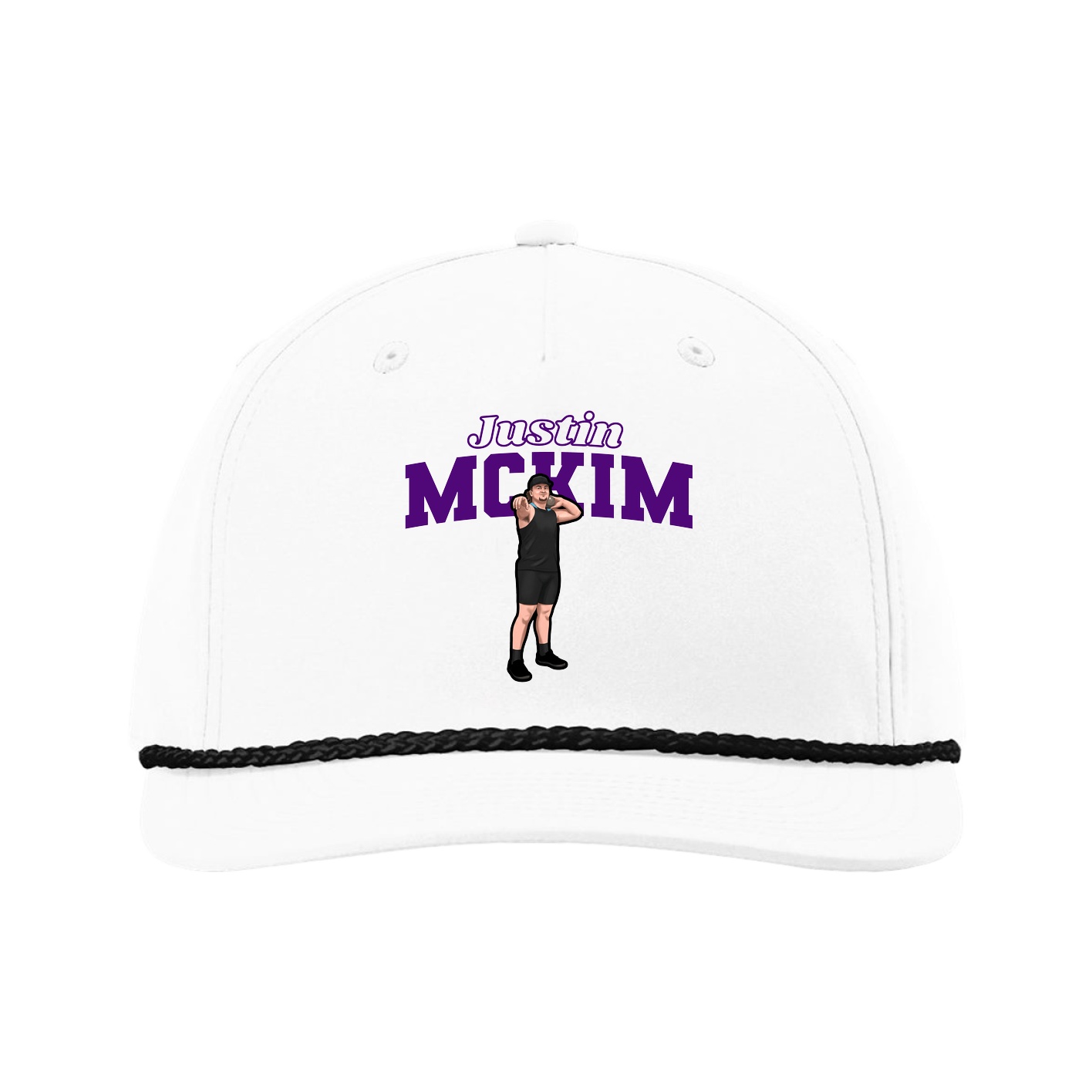 Five-Panel Classic Rope Cap — Name Arch in White