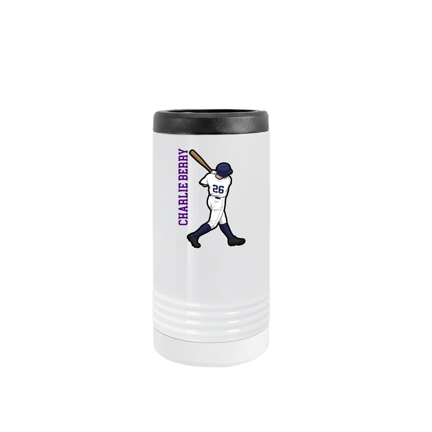 Slim Beverage Holder — Name Vertical in White