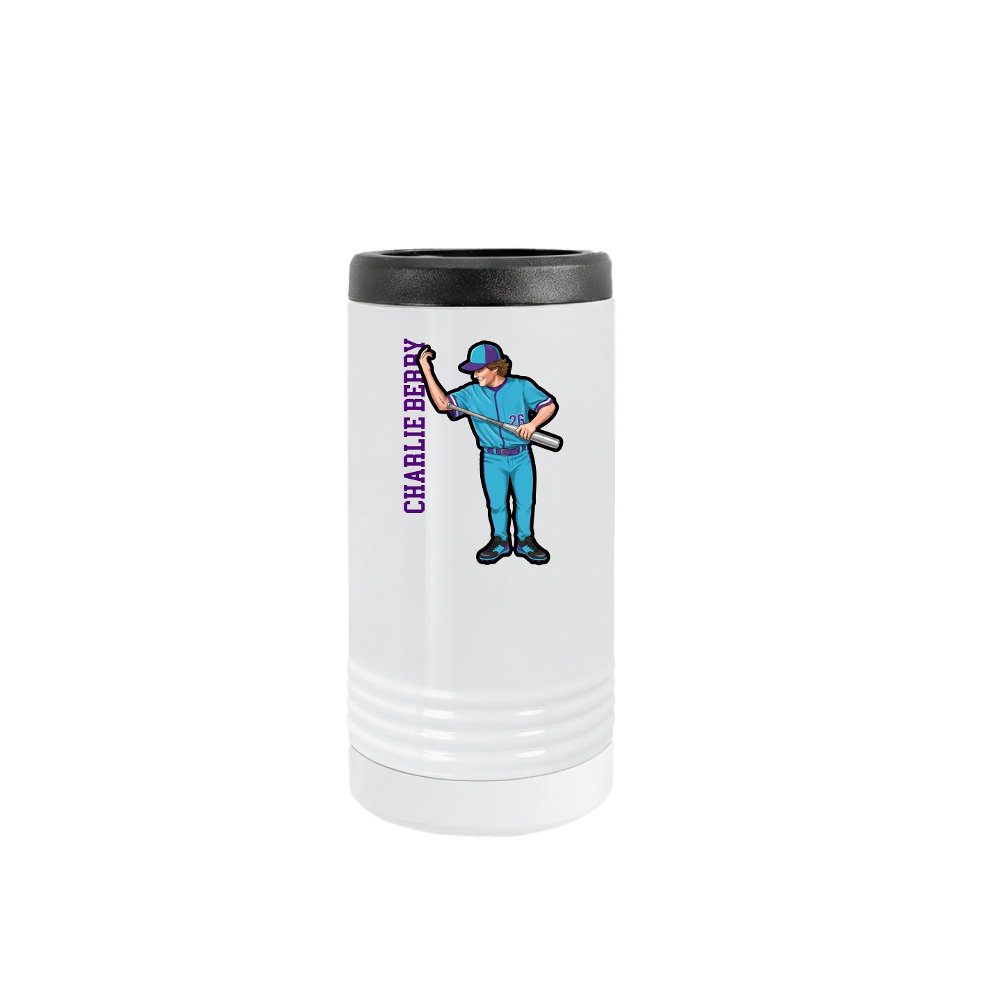 Slim Beverage Holder — Name Vertical in White