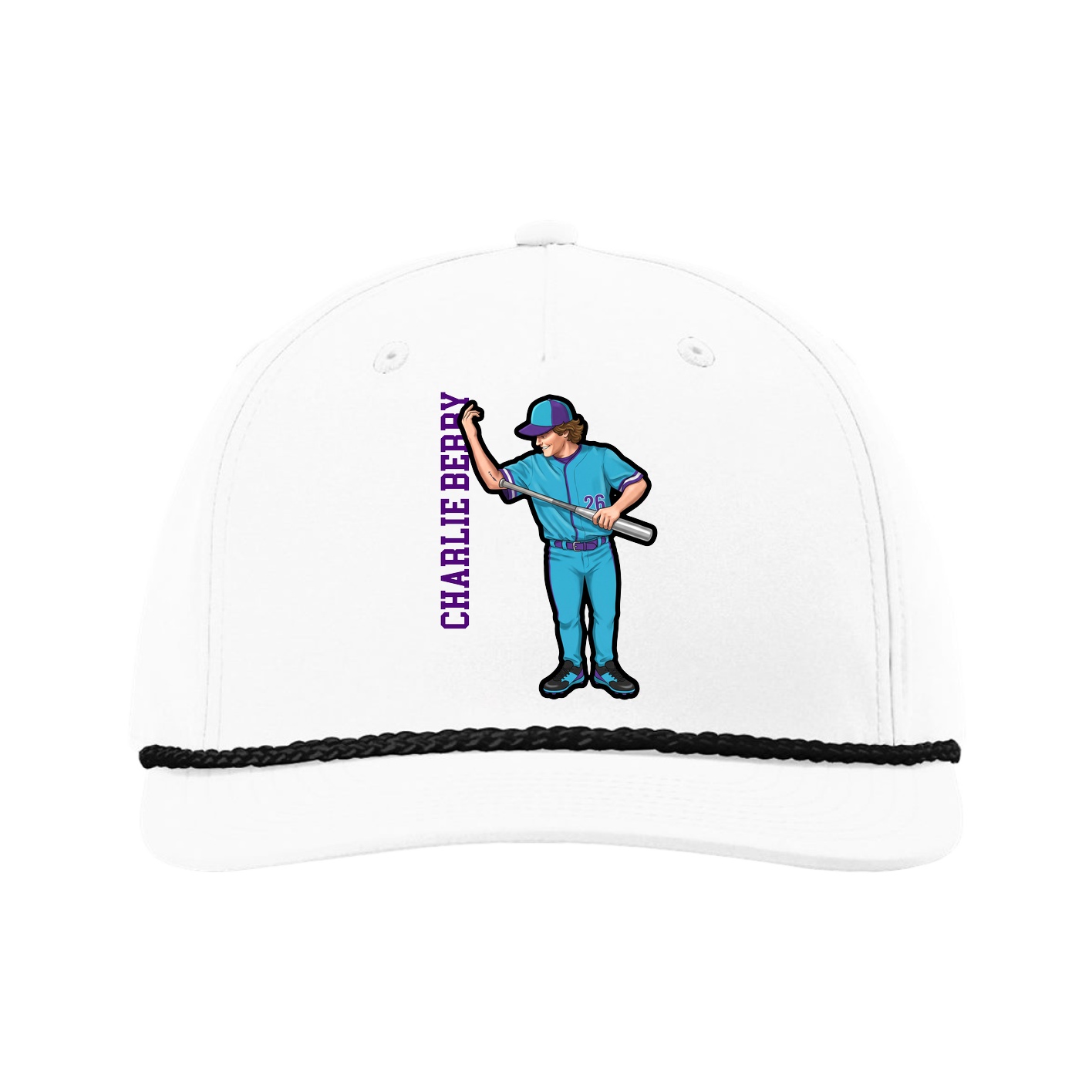 Five-Panel Classic Rope Cap — Name Vertical in White