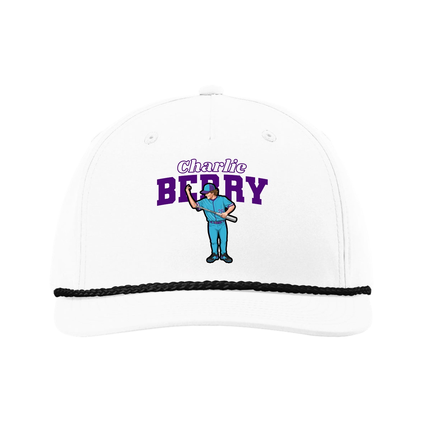 Five-Panel Classic Rope Cap — Name Arch in White