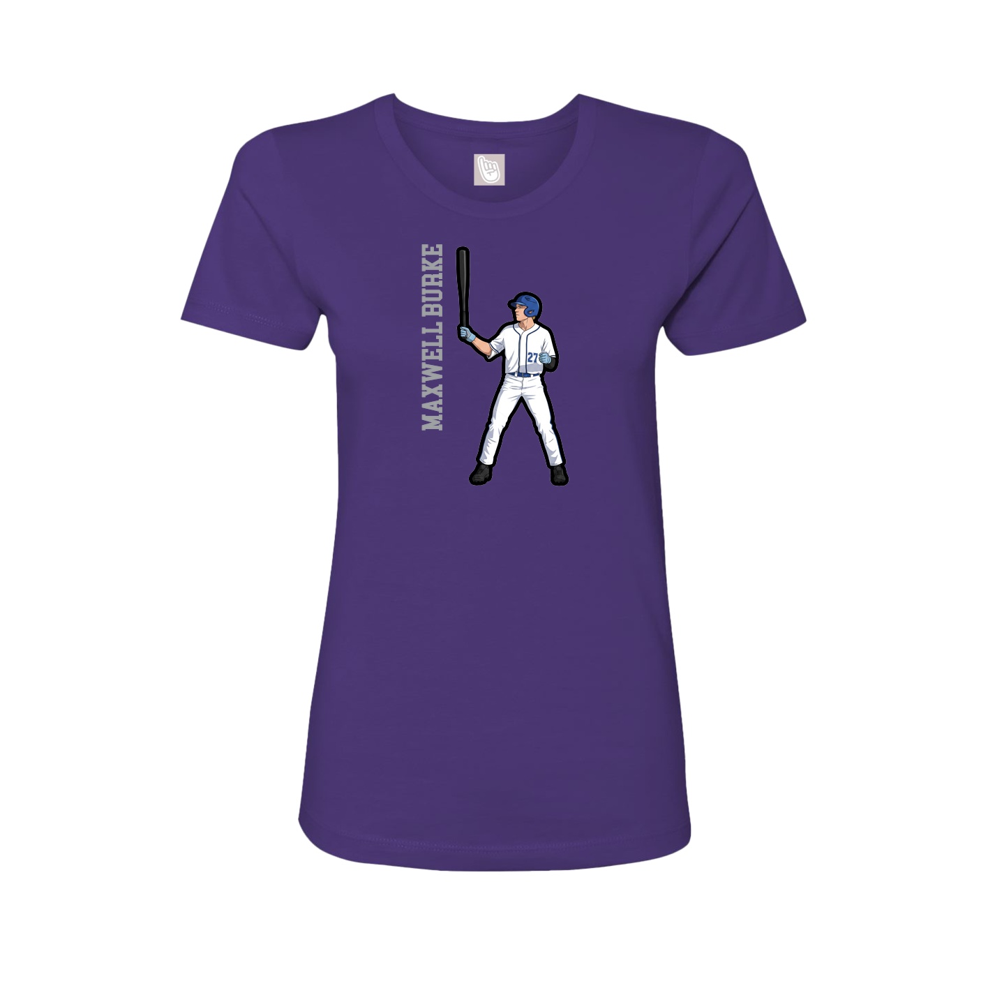 Fitted Women's Tee — Name Vertical in Purple