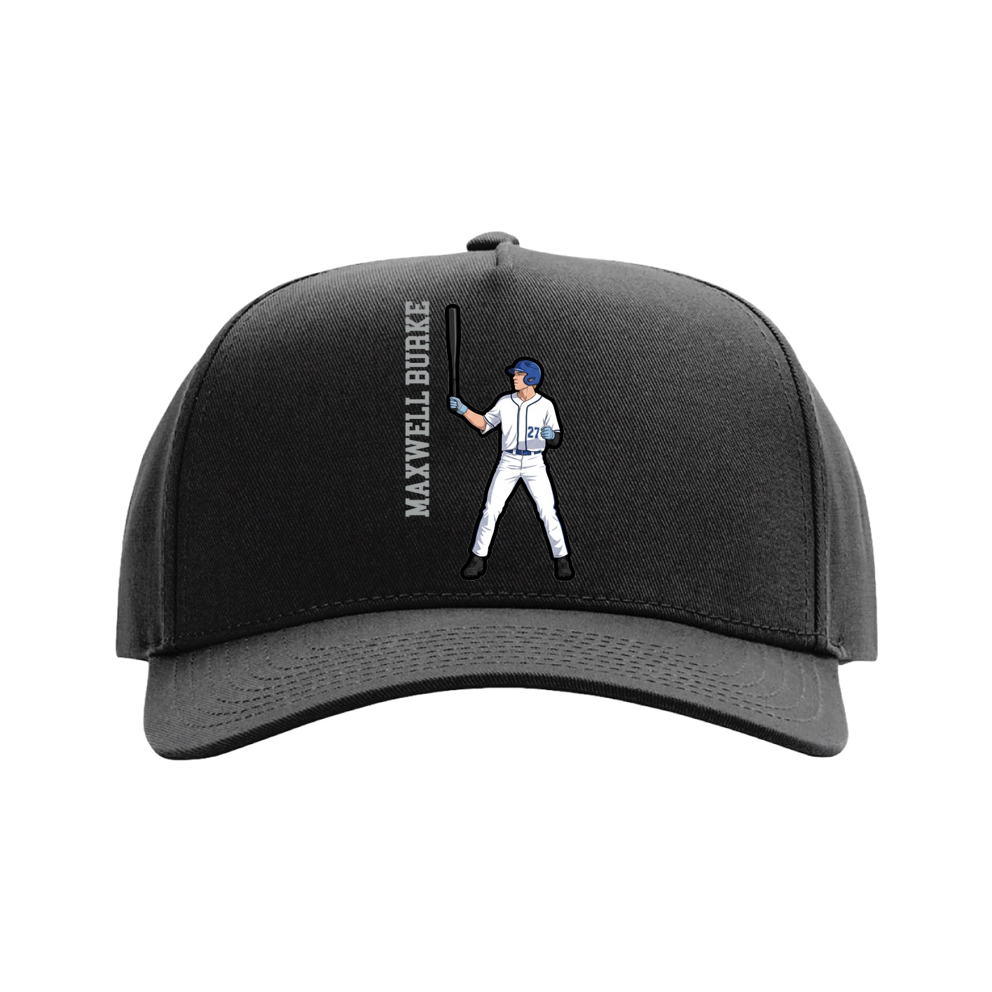 Full Fabric Five-Panel Champ Cap — Name Vertical in Black