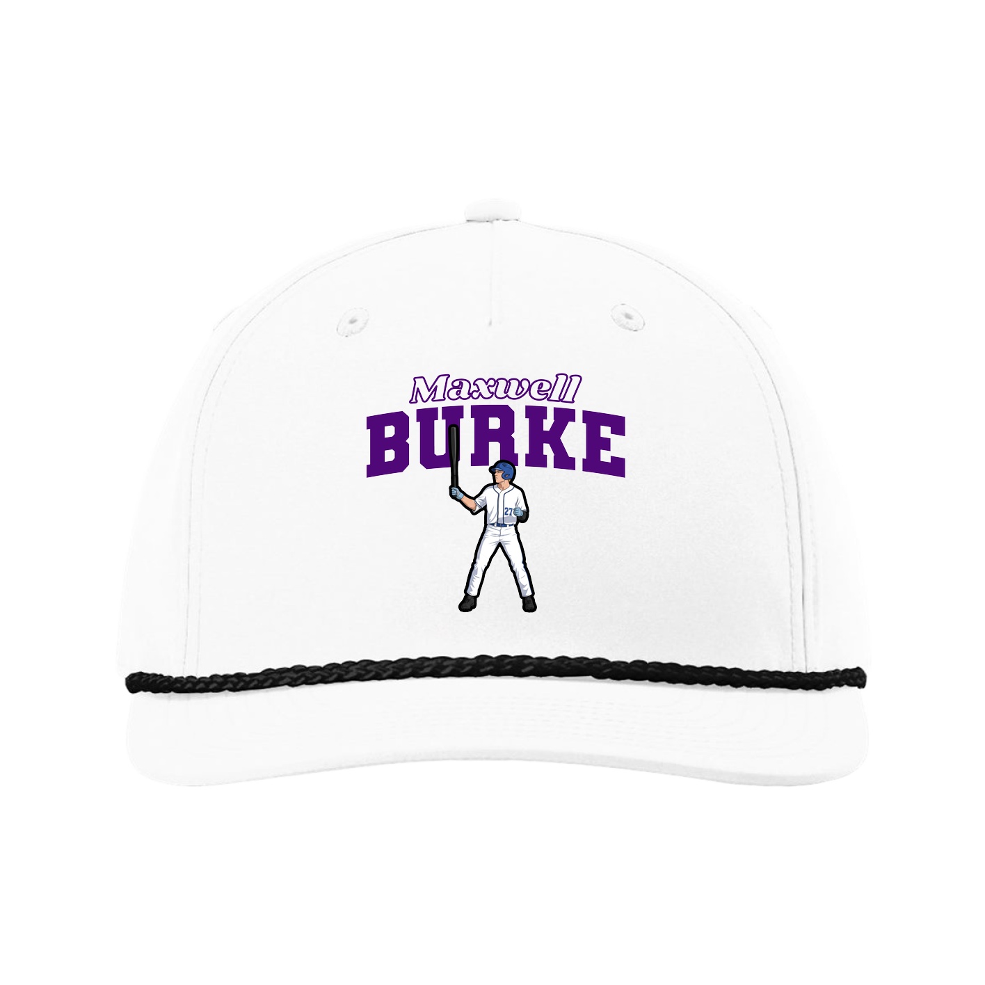 Five-Panel Classic Rope Cap — Name Arch in White