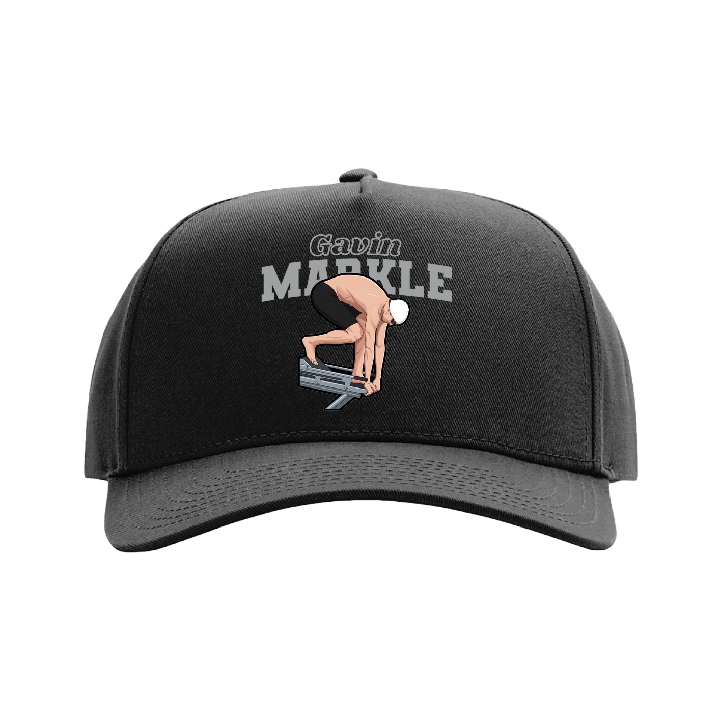 Full Fabric Five-Panel Champ Cap — Name Arch in Black