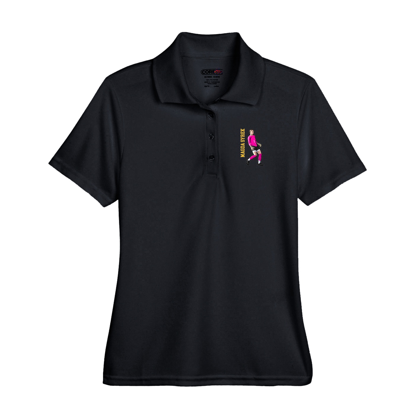 Performance Polo — Name Vertical in Black