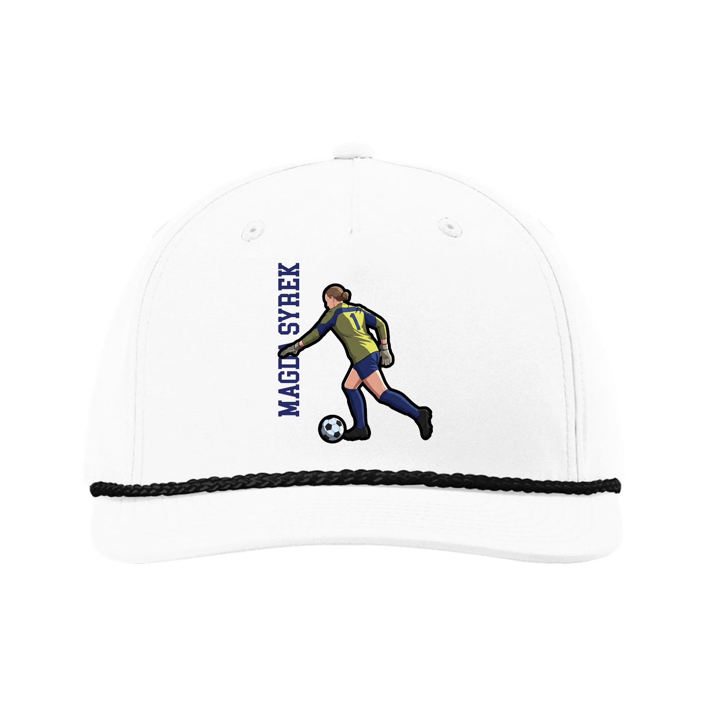 Five-Panel Classic Rope Cap — Name Vertical in White