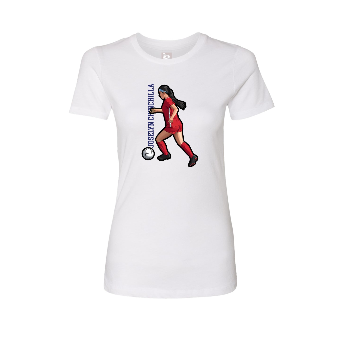 Fitted Women's Tee — Name Vertical in White