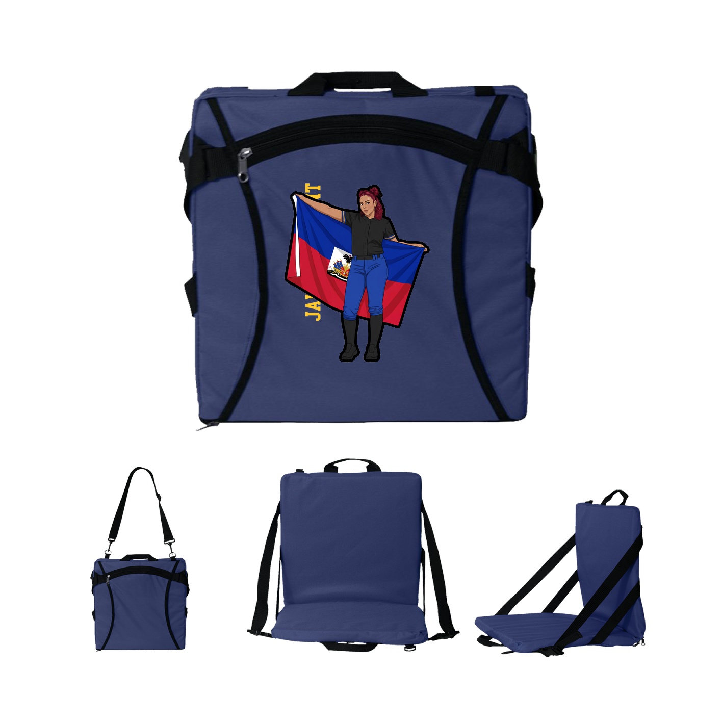 Folding Stadium Seat — Name Vertical in Navy