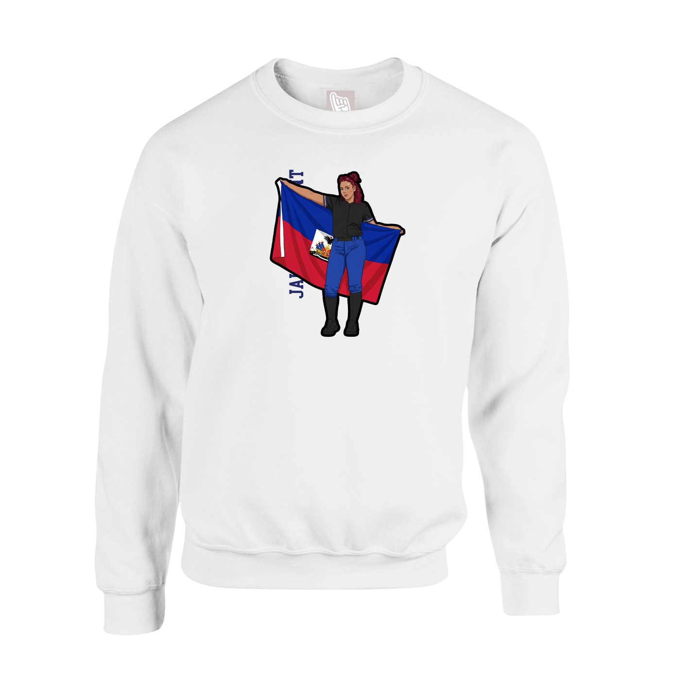 Fleece Crew — Name Vertical in White