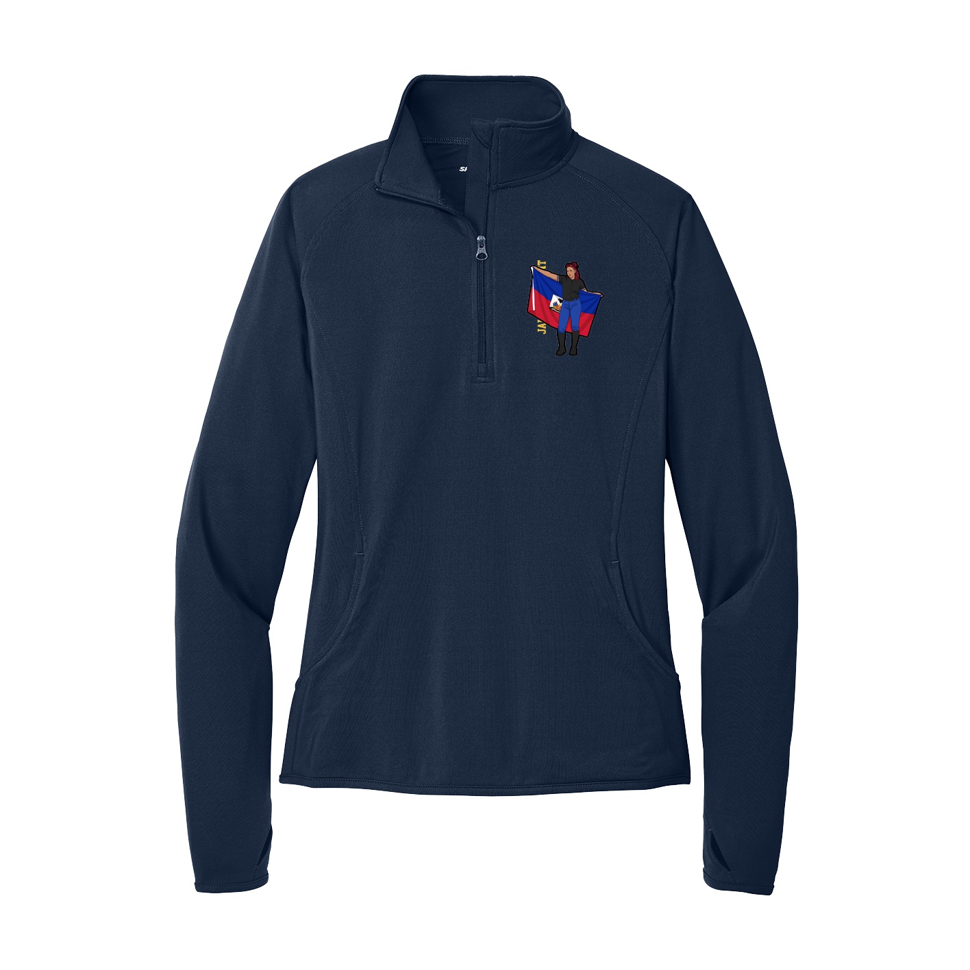 Women's Q-Zip Pullover — Name Vertical in Navy