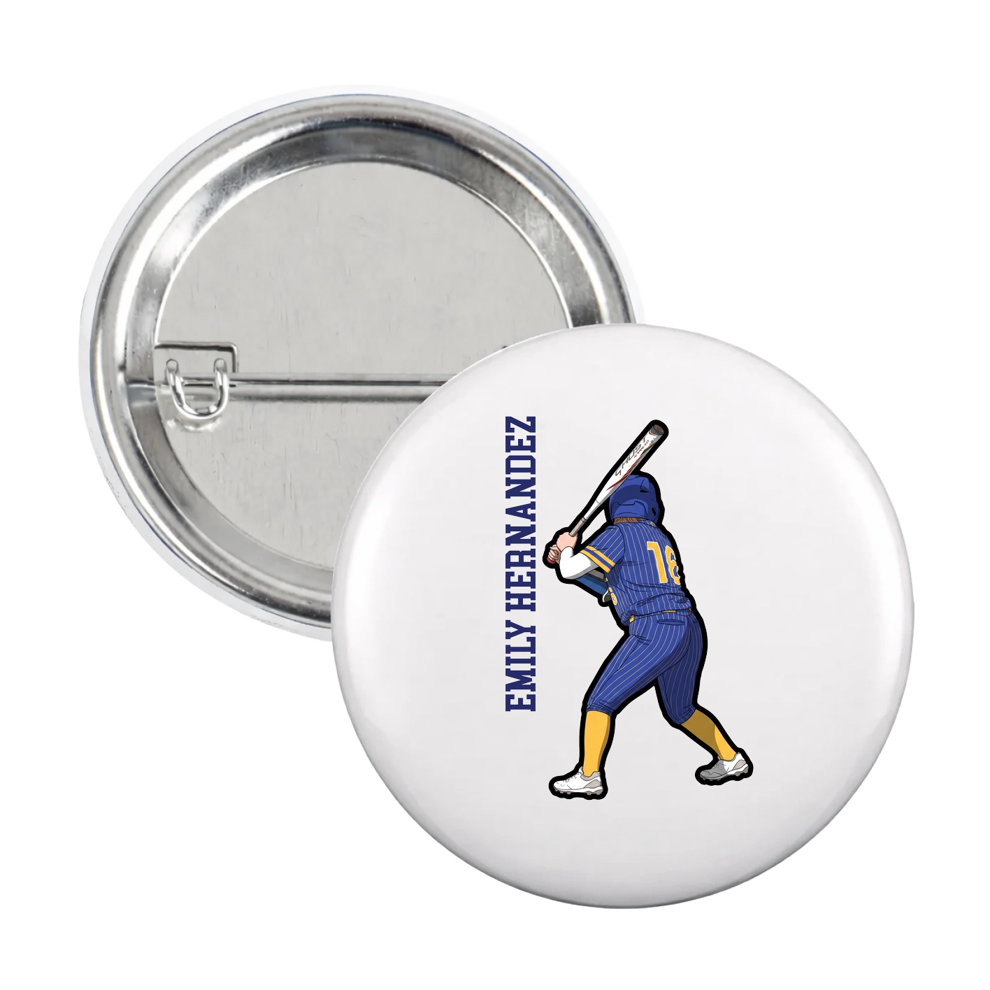 Game Day Button — Name Vertical in White