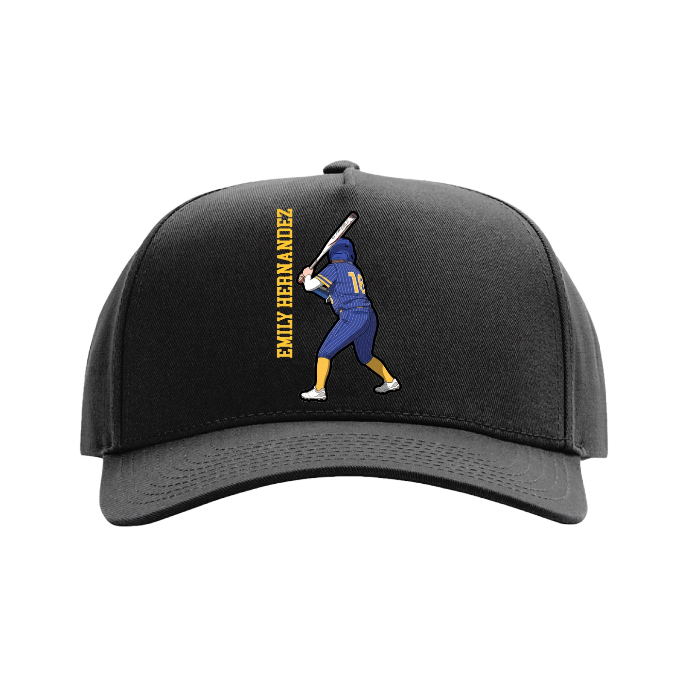 Full Fabric Five-Panel Champ Cap — Name Vertical in Black