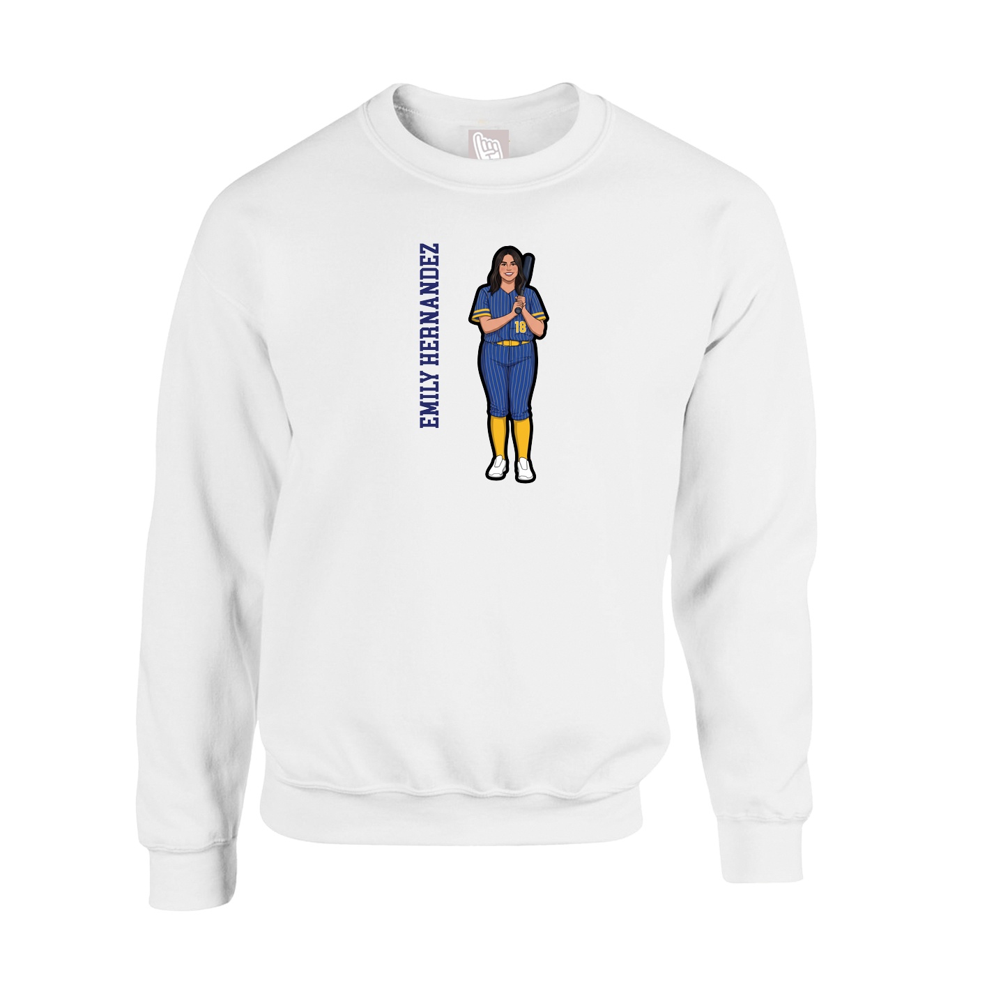 Fleece Crew — Name Vertical in White
