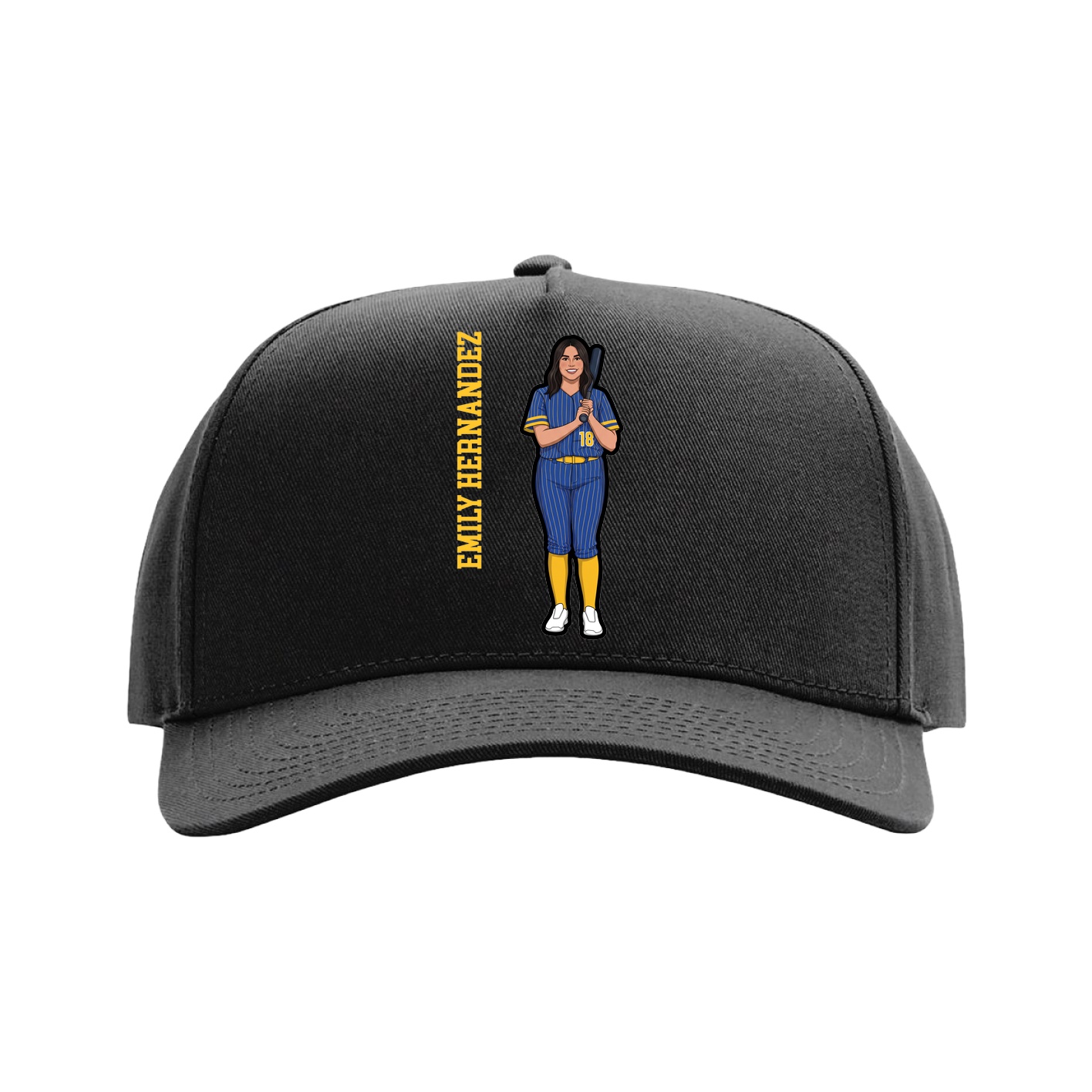 Full Fabric Five-Panel Champ Cap — Name Vertical in Black