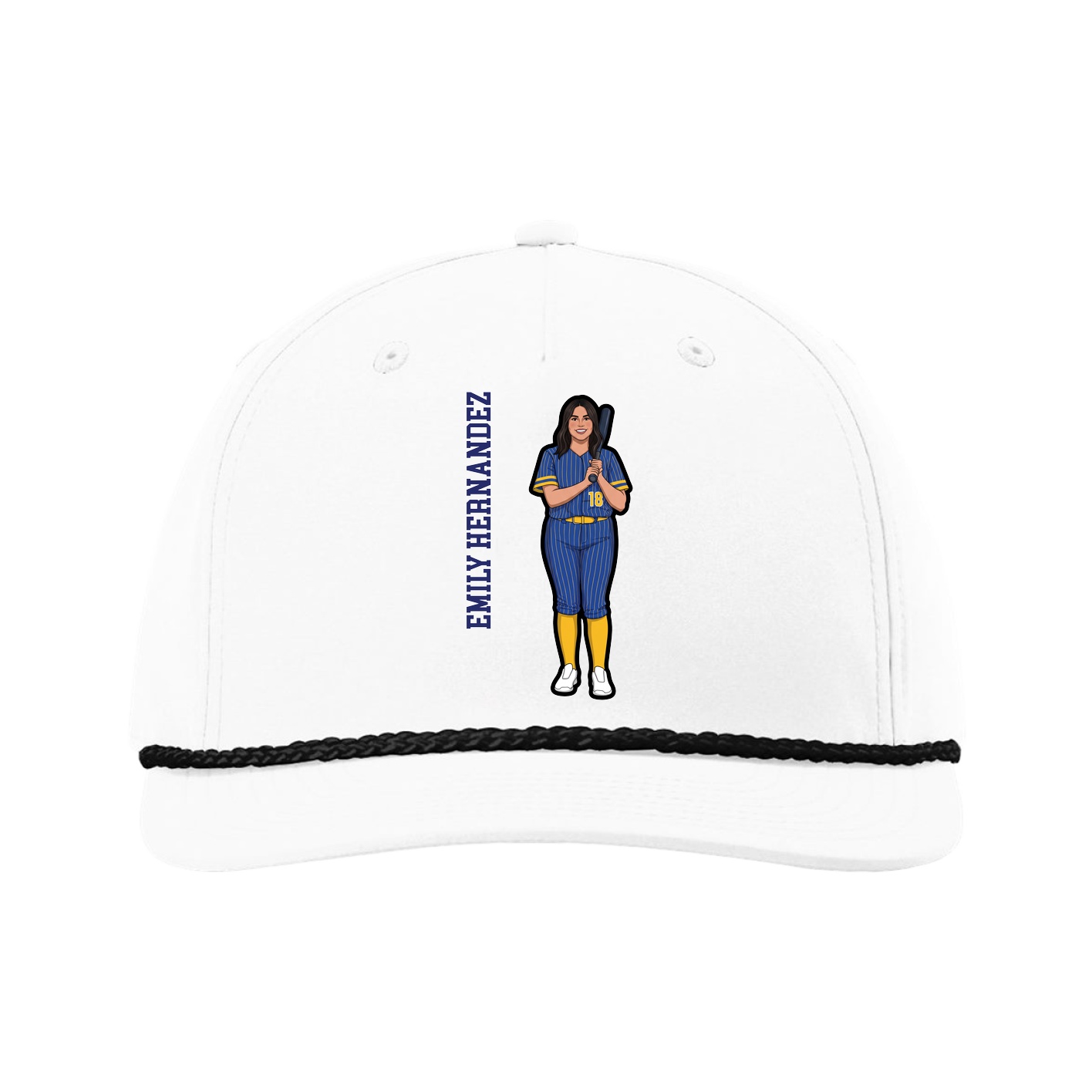 Five-Panel Classic Rope Cap — Name Vertical in White