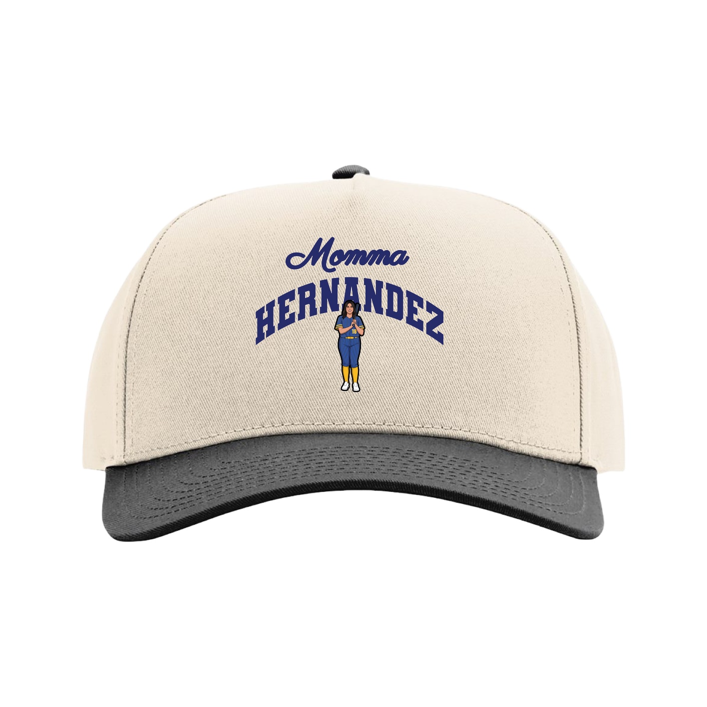 Full Fabric Five-Panel Champ Cap — Mothers Day Arch in Cream/Black