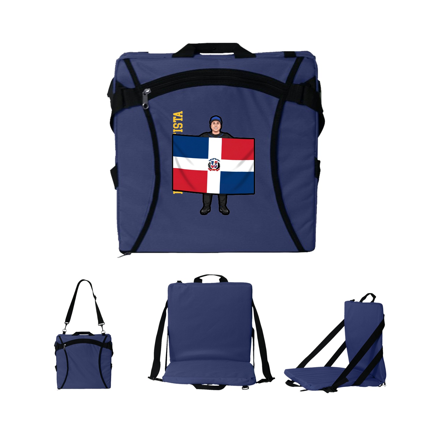 Folding Stadium Seat — Name Vertical in Navy