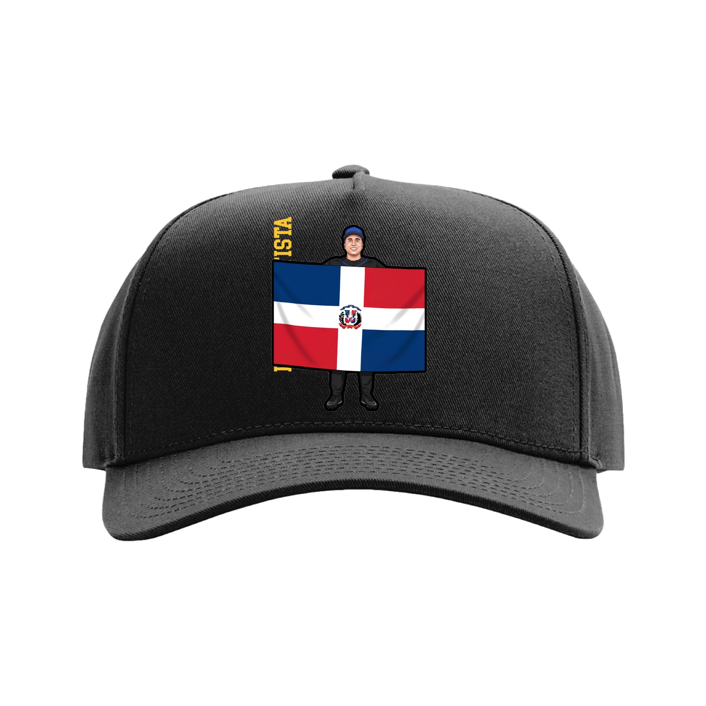 Full Fabric Five-Panel Champ Cap — Name Vertical in Black