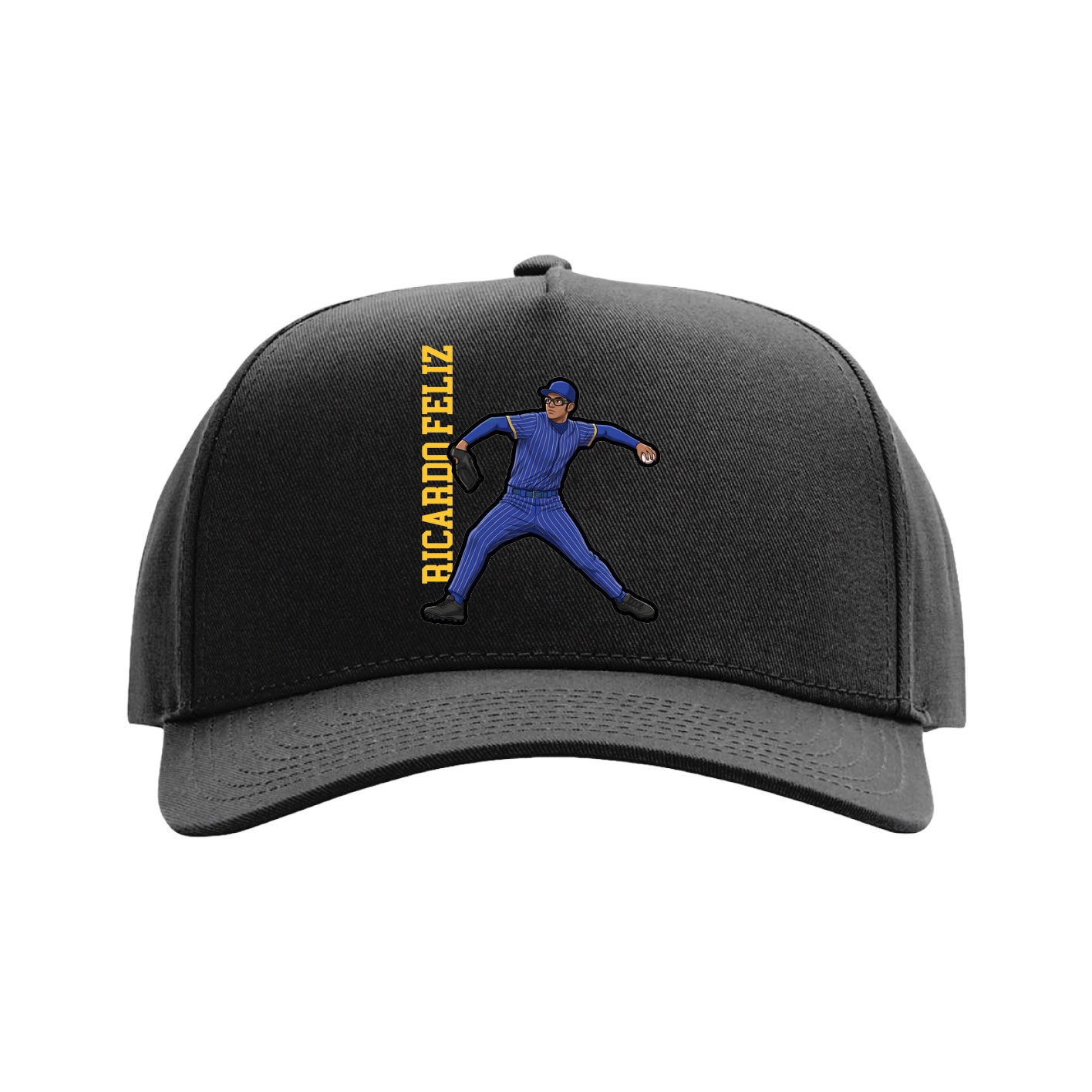 Full Fabric Five-Panel Champ Cap — Name Vertical in Black