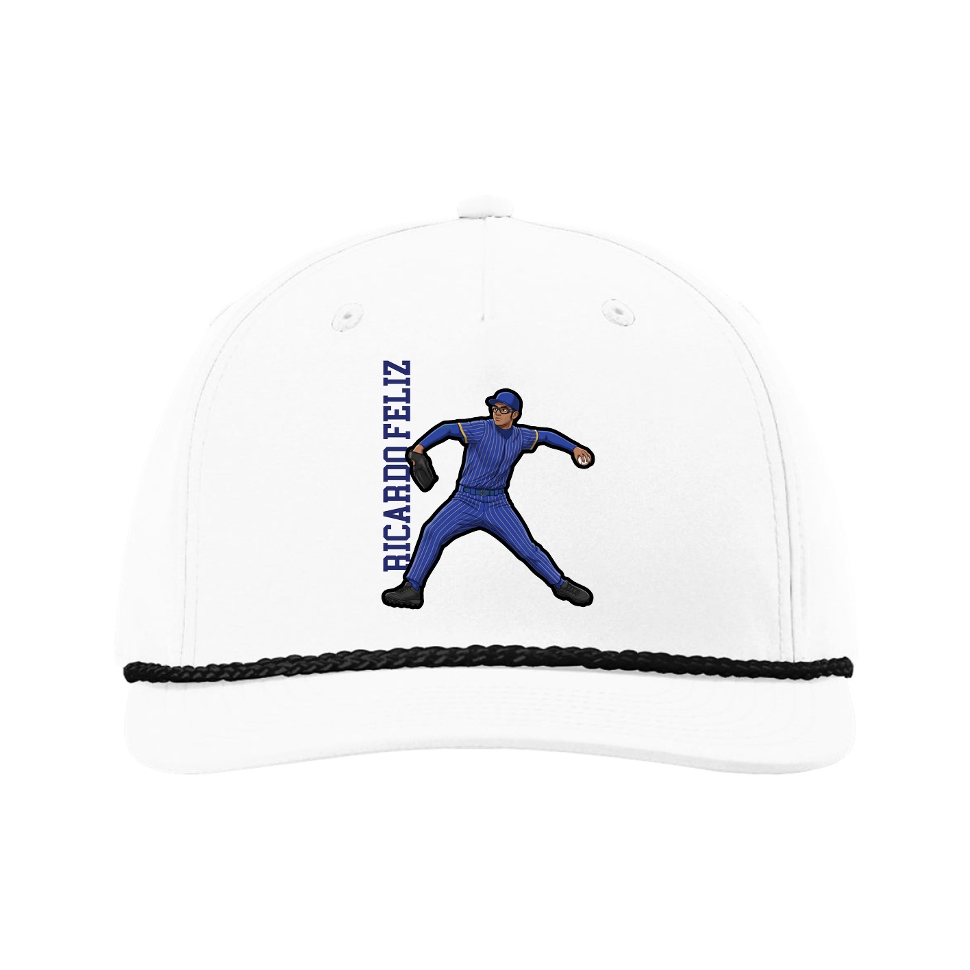 Five-Panel Classic Rope Cap — Name Vertical in White