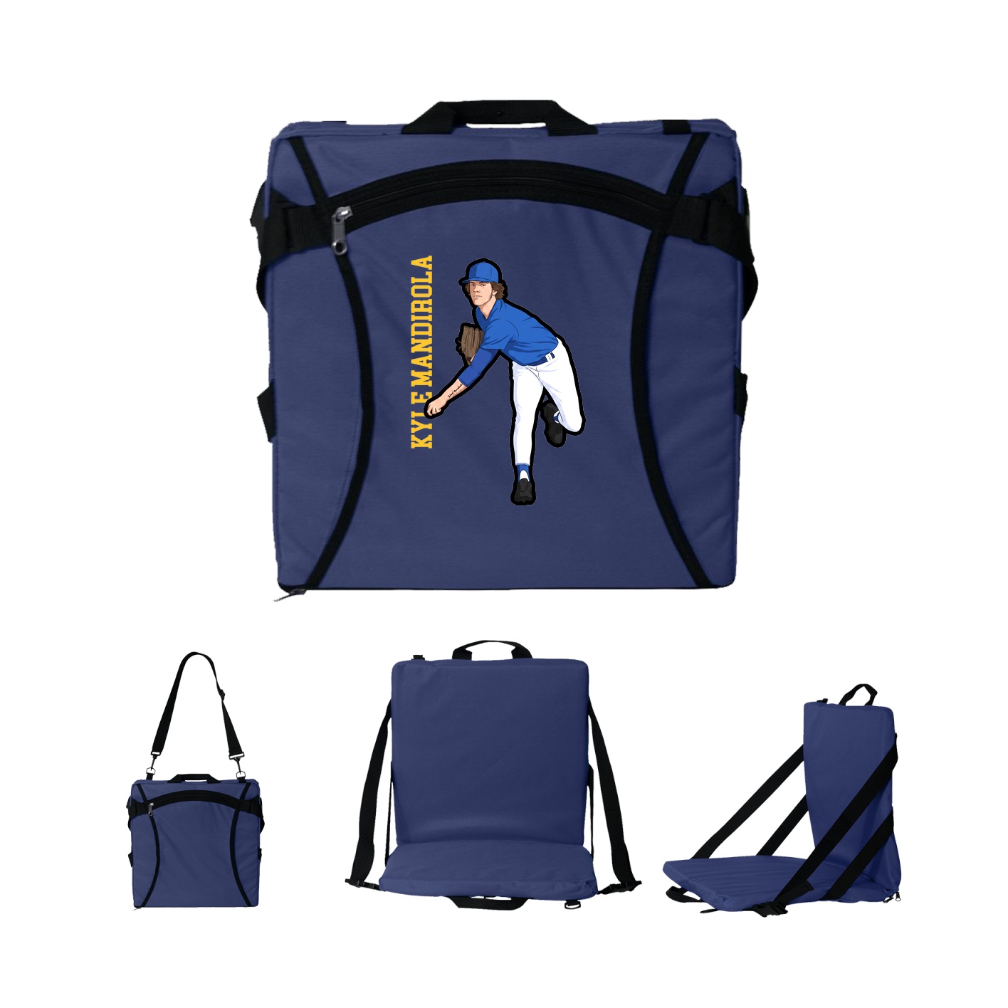 Folding Stadium Seat — Name Vertical in Navy