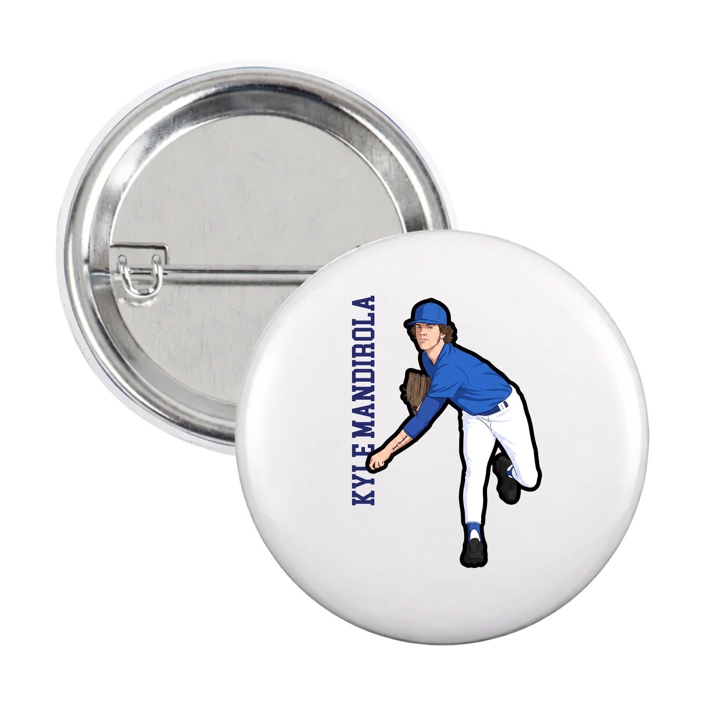 Game Day Button — Name Vertical in White