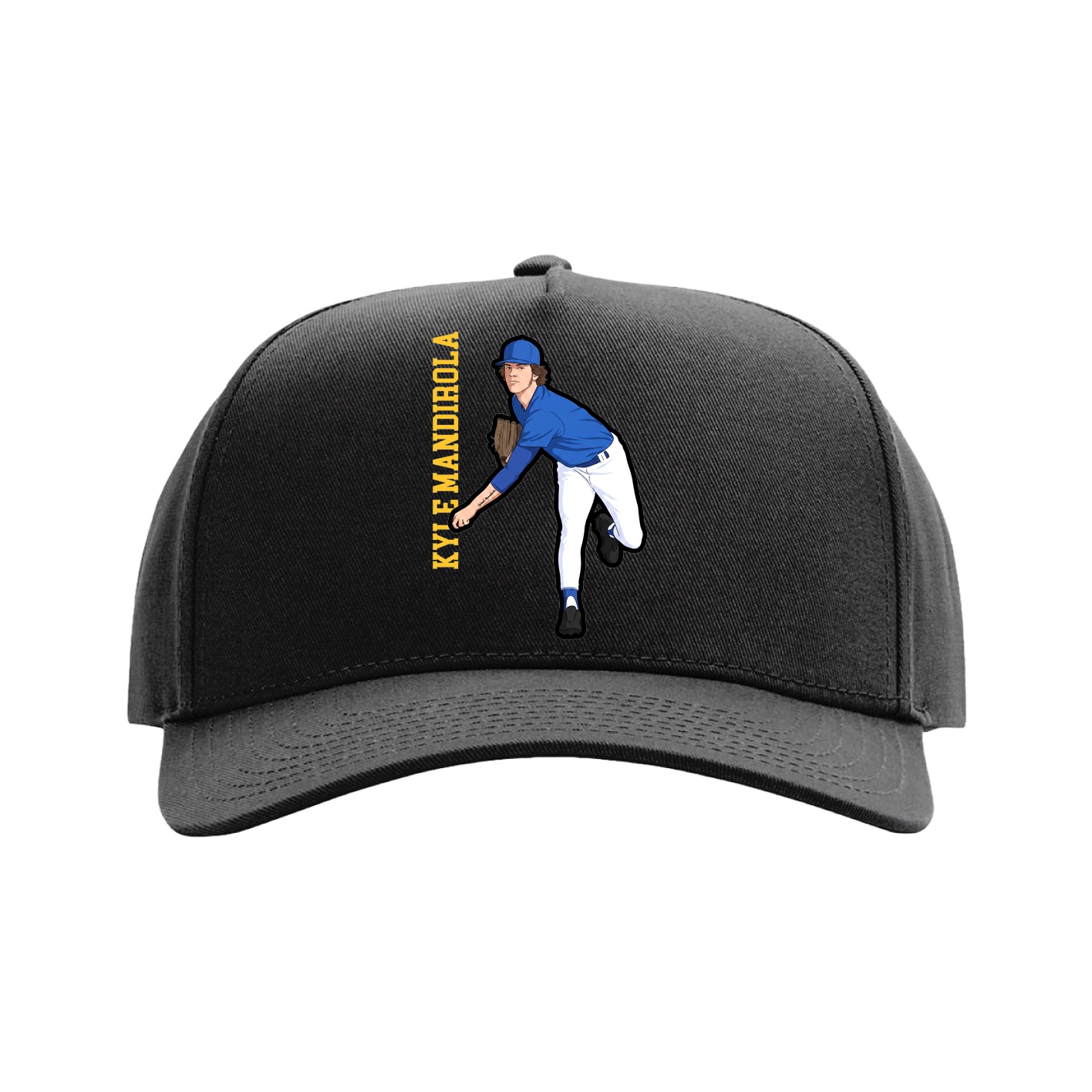 Full Fabric Five-Panel Champ Cap — Name Vertical in Black