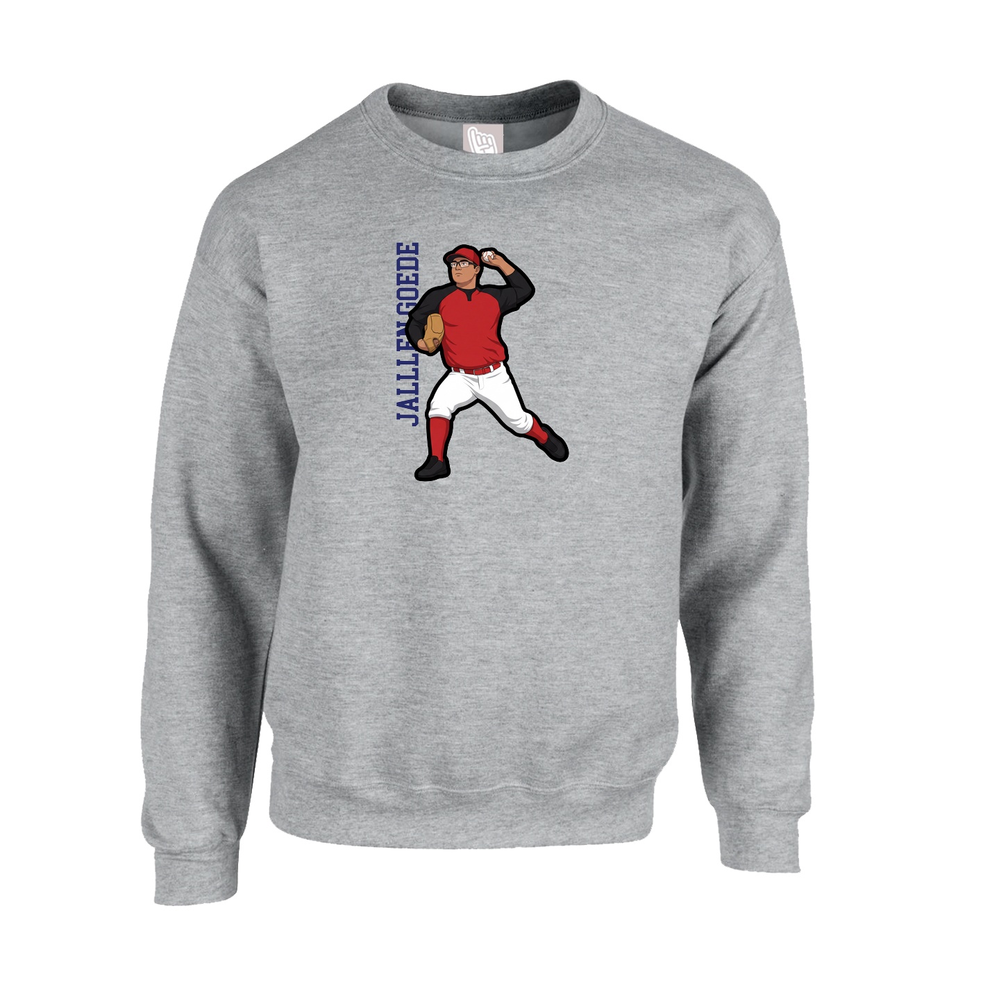 Fleece Crew — Name Vertical in Grey