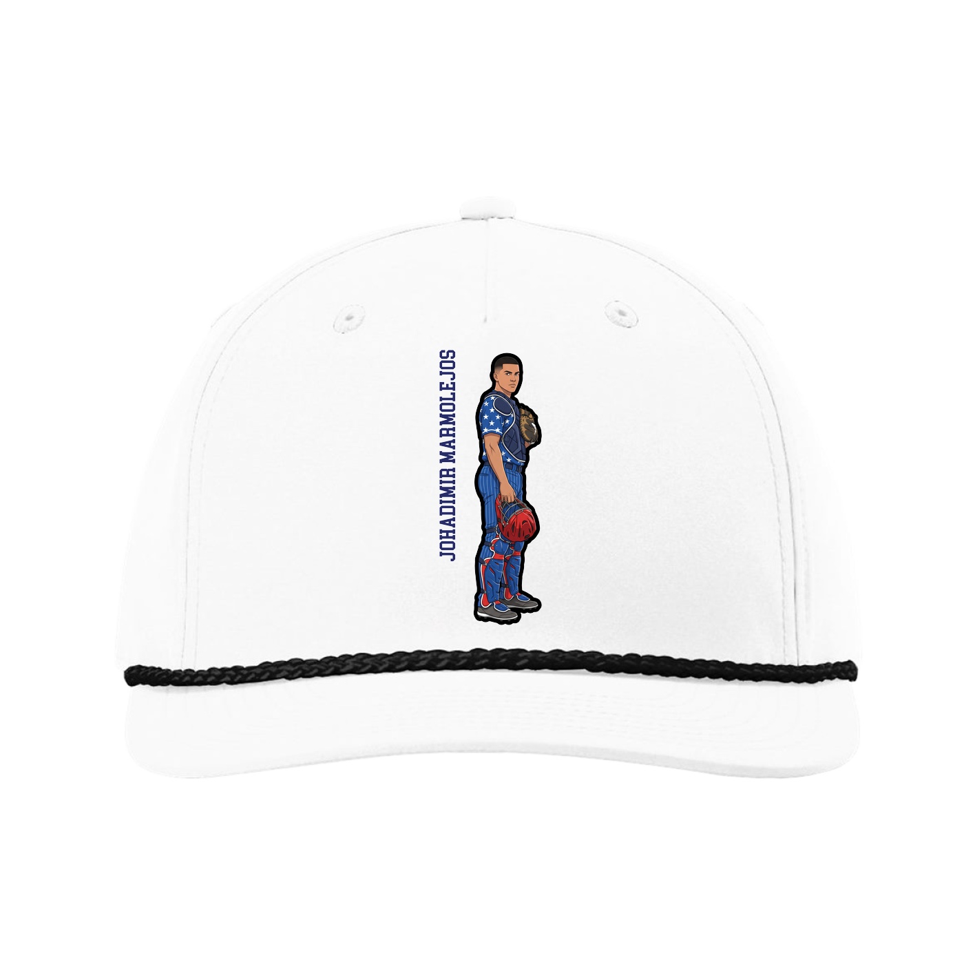 Five-Panel Classic Rope Cap — Name Vertical in White