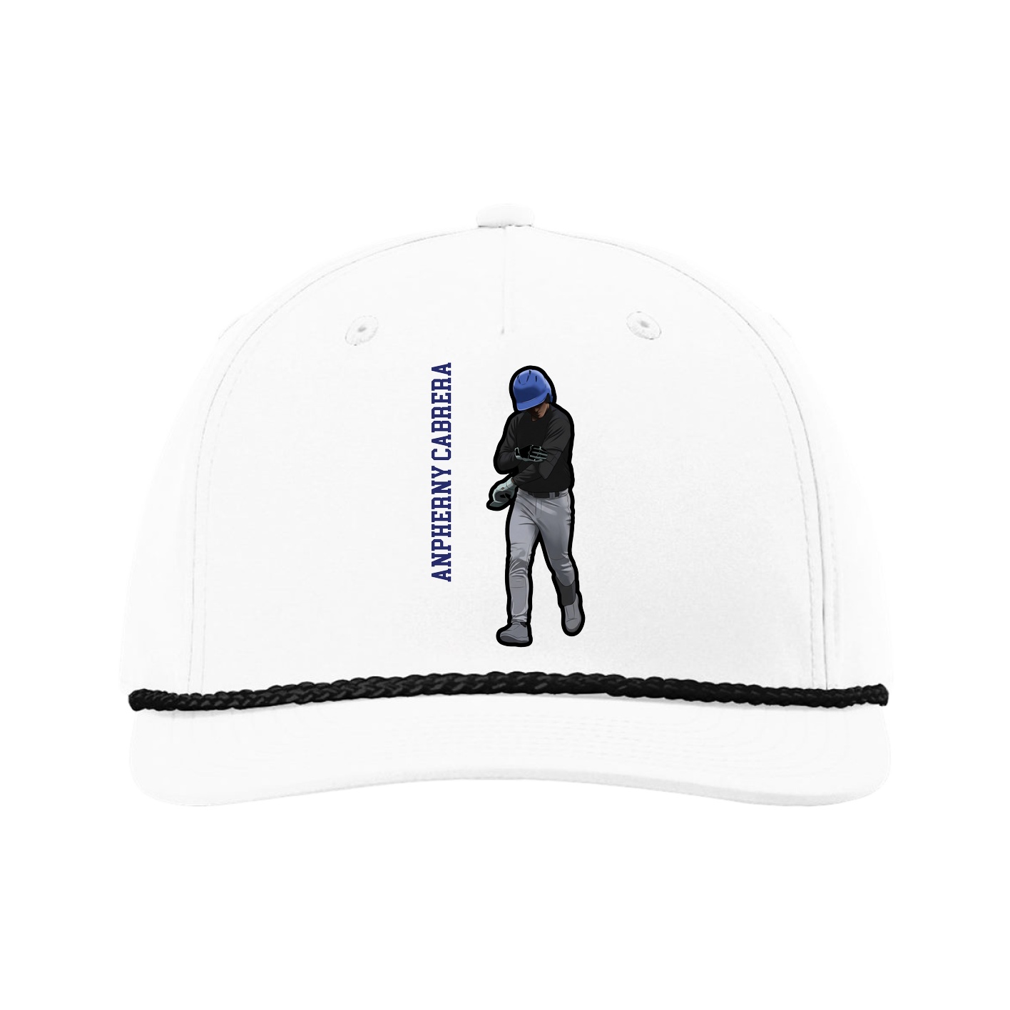 Five-Panel Classic Rope Cap — Name Vertical in White