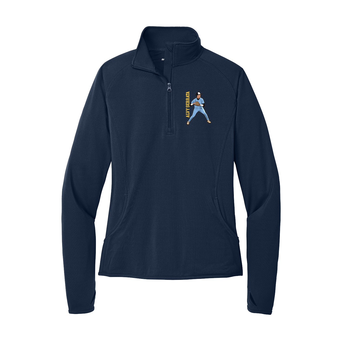 Women's Q-Zip Pullover — Name Vertical in Navy