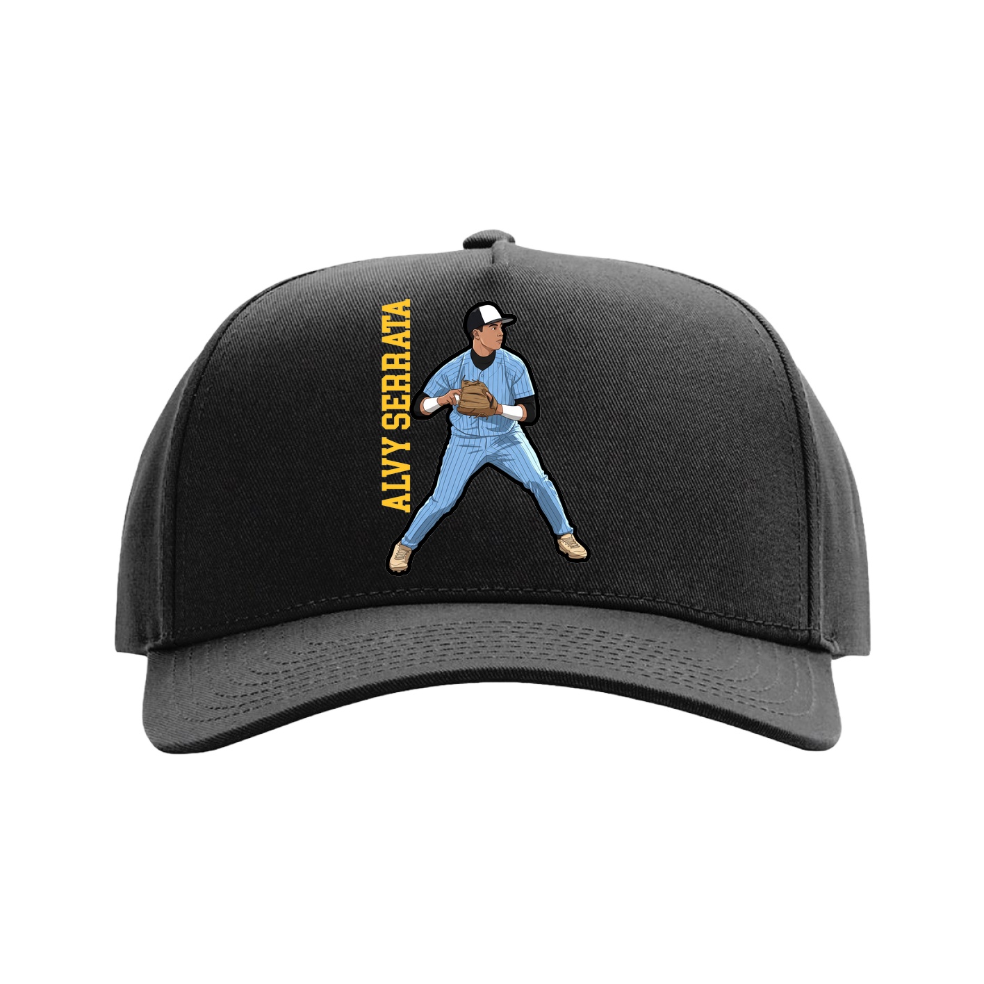 Full Fabric Five-Panel Champ Cap — Name Vertical in Black