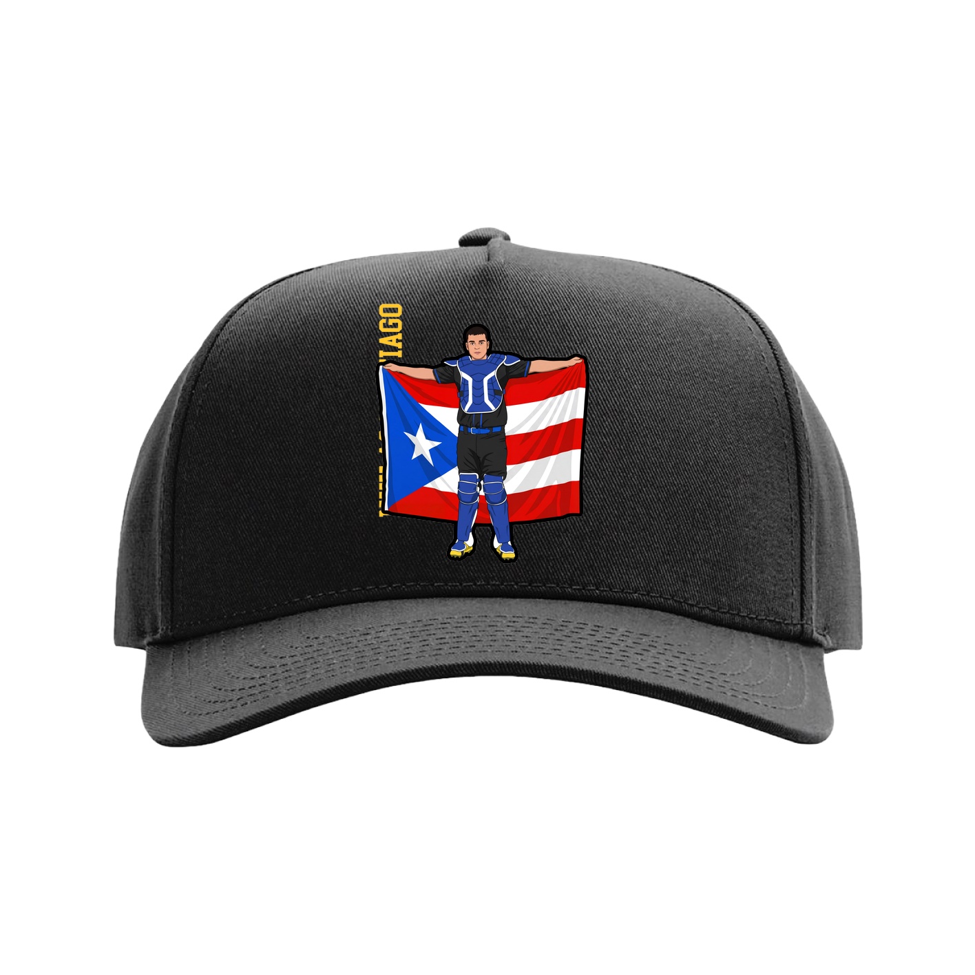 Full Fabric Five-Panel Champ Cap — Name Vertical in Black