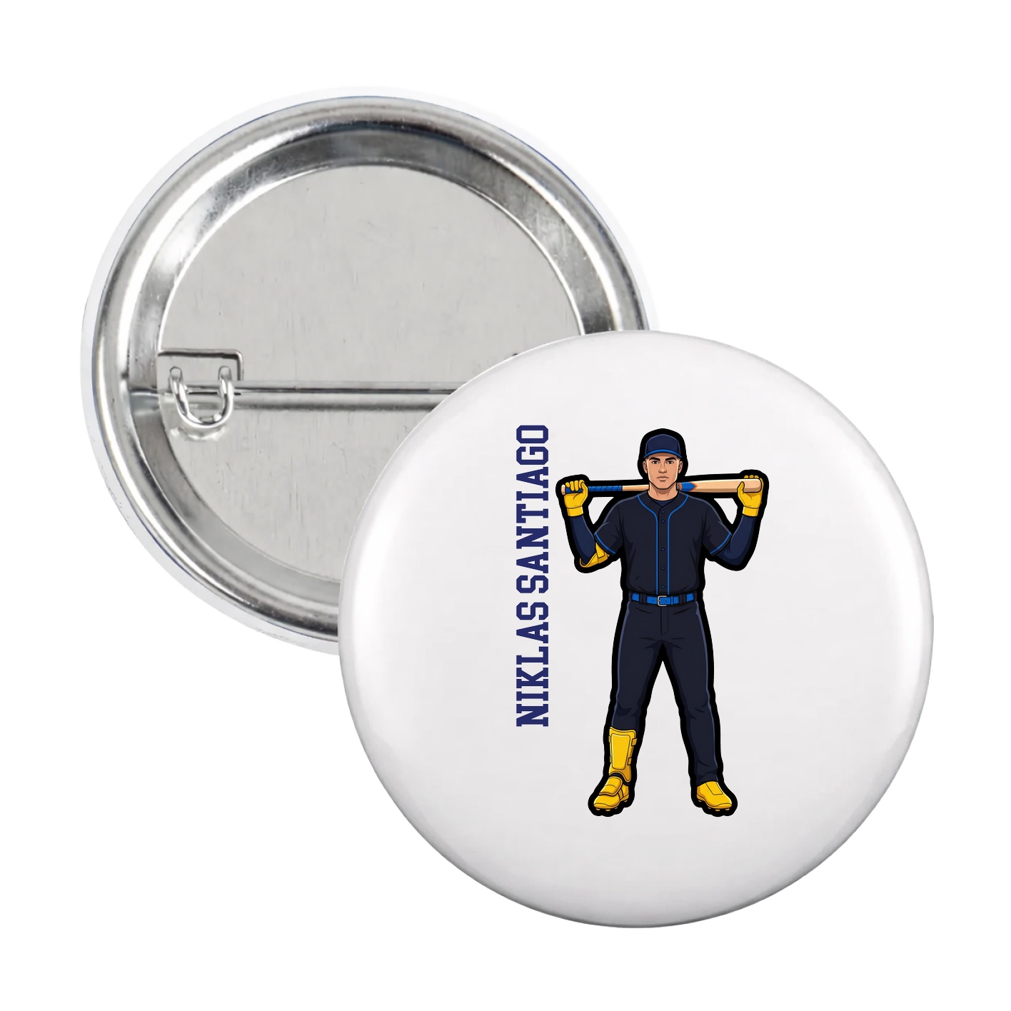 Game Day Button — Name Vertical in White