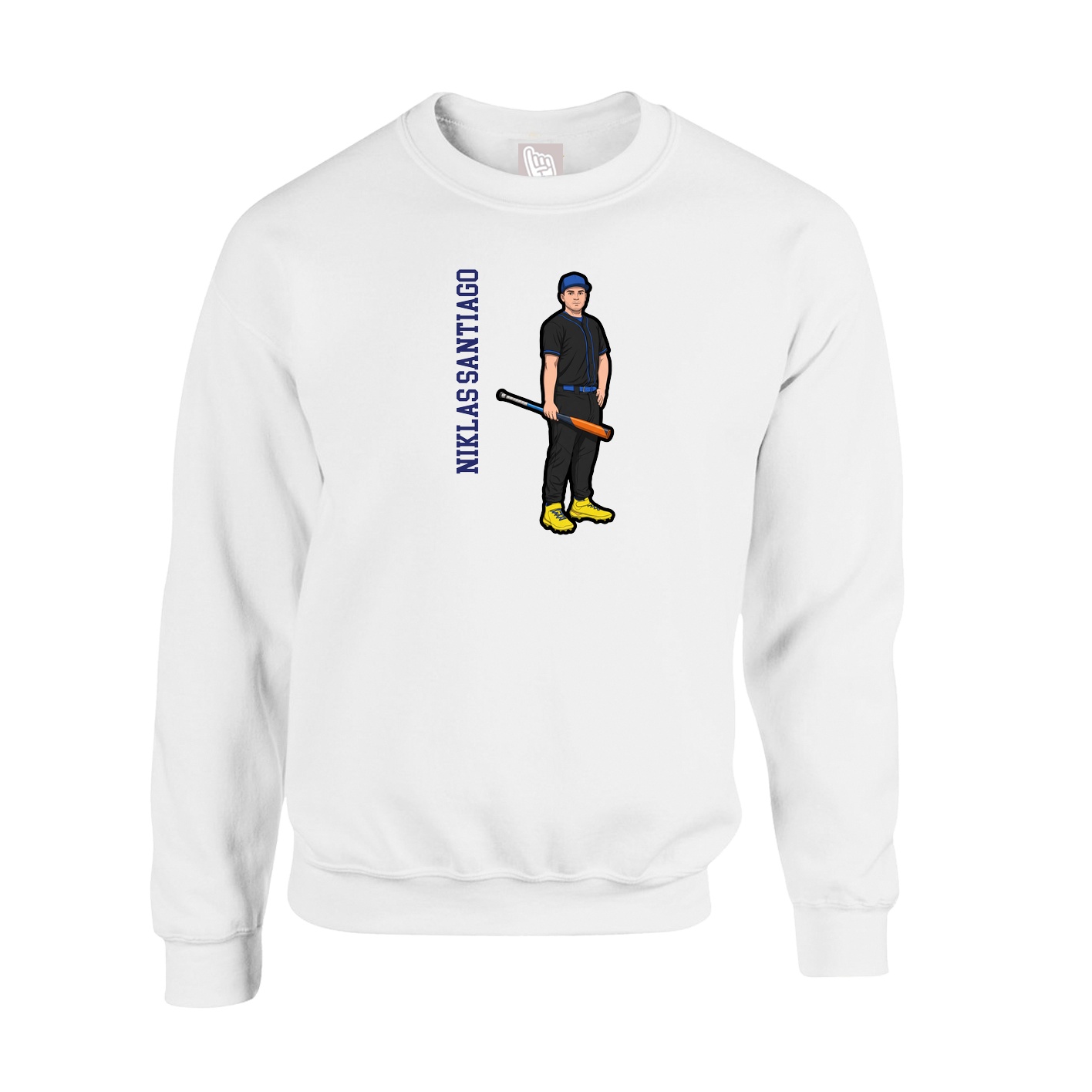 Fleece Crew — Name Vertical in White