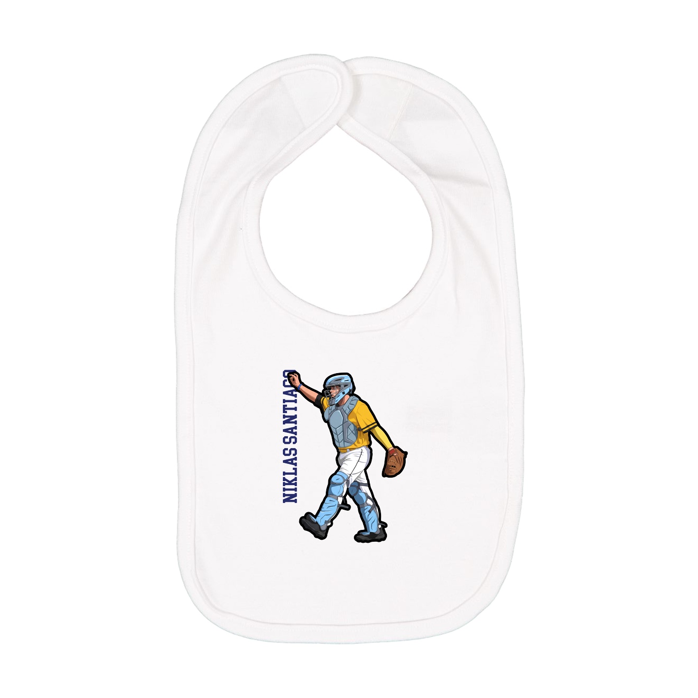 Infant Bib — Name Vertical in White
