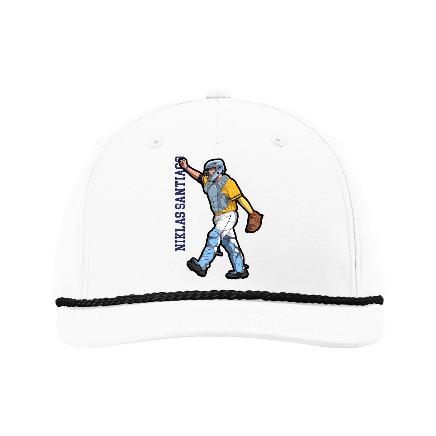Five-Panel Classic Rope Cap — Name Vertical in White