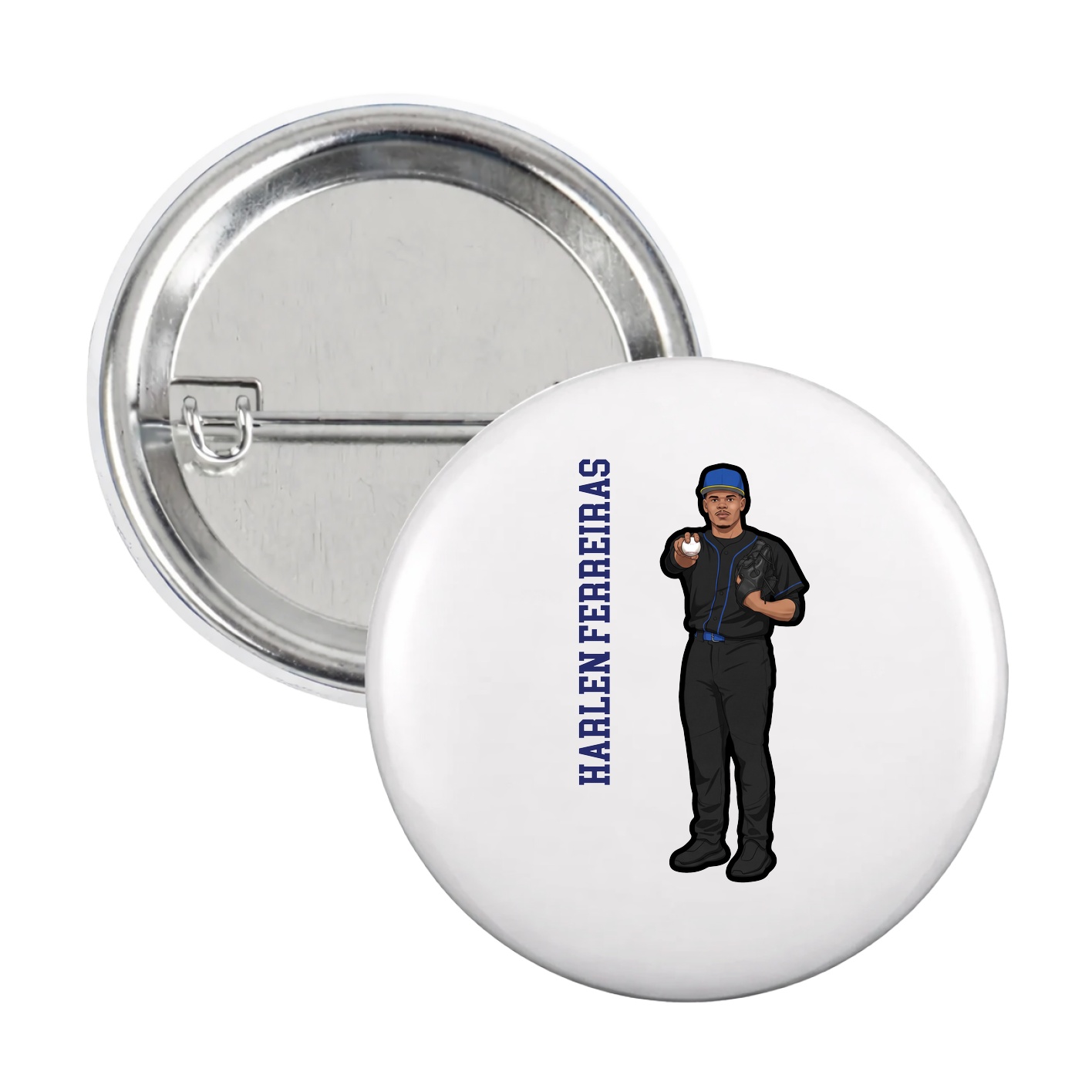 Game Day Button — Name Vertical in White