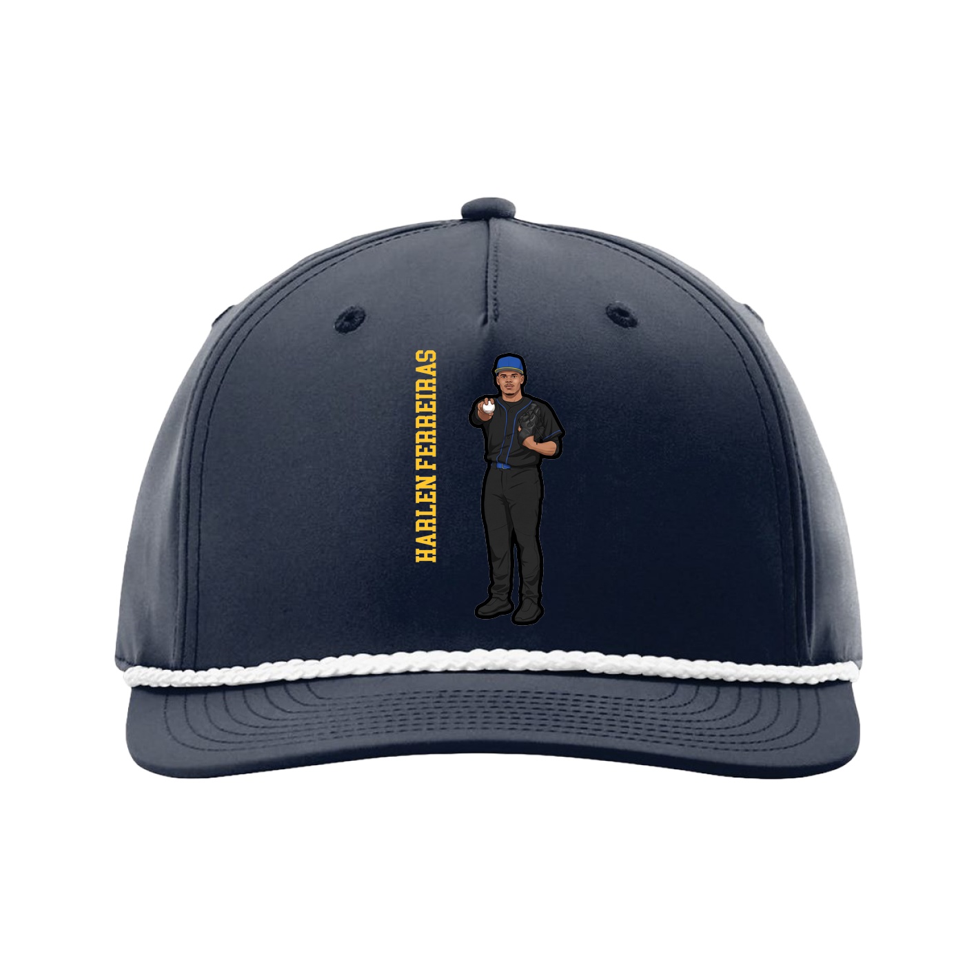 Five-Panel Classic Rope Cap — Name Vertical in Navy