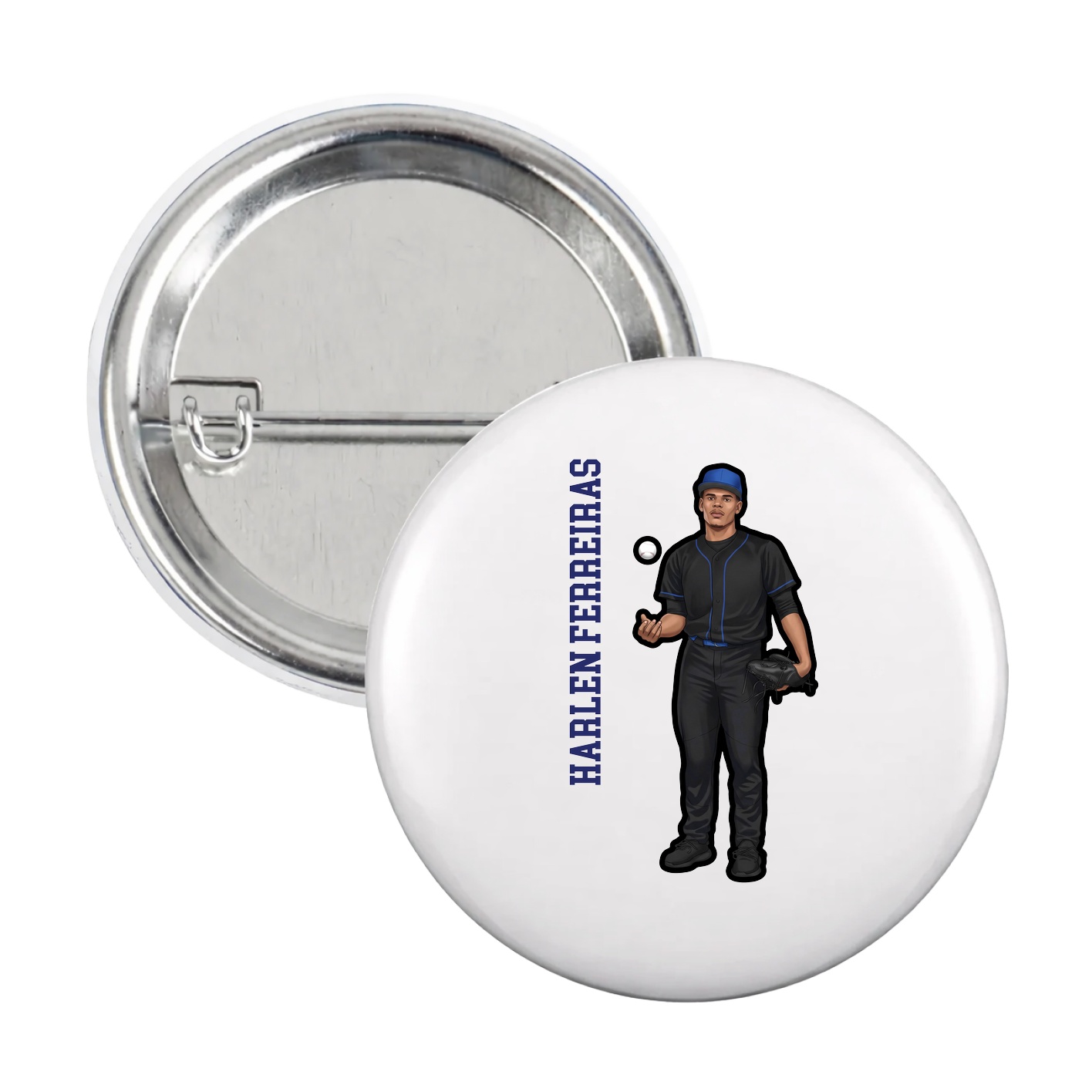 Game Day Button — Name Vertical in White