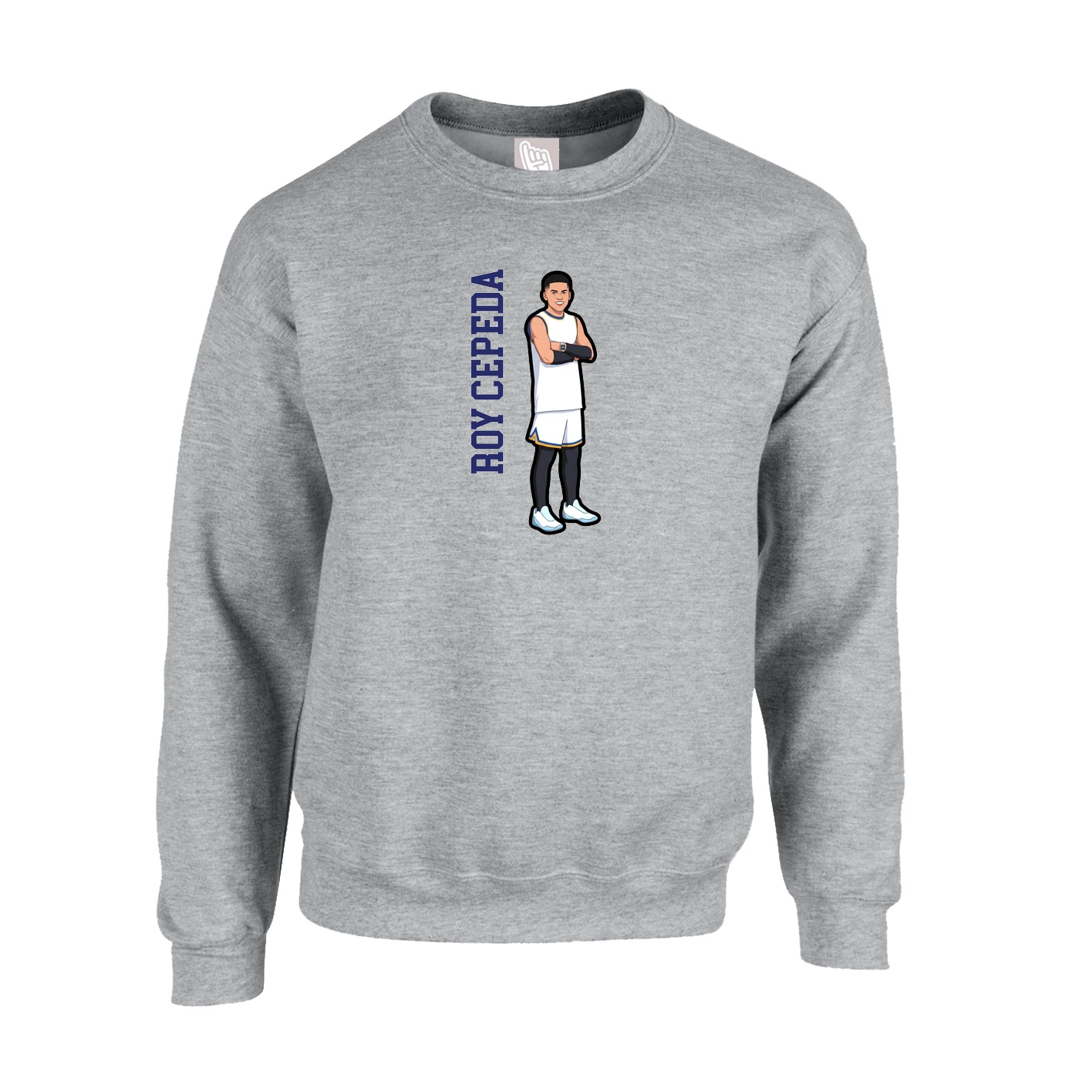 Fleece Crew — Name Vertical in Grey