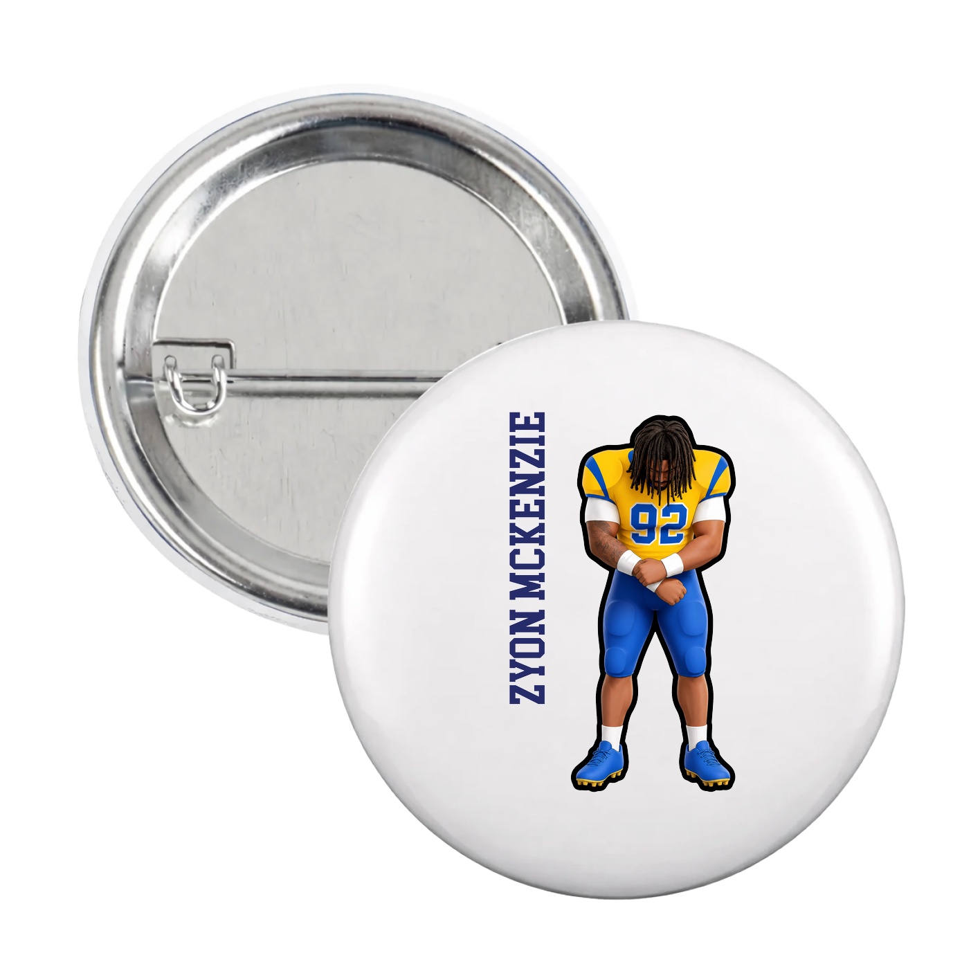 Game Day Button — Name Vertical in White