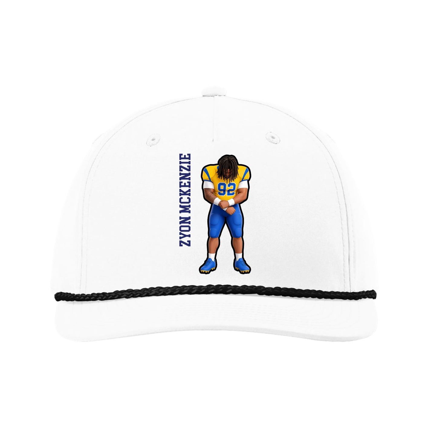 Five-Panel Classic Rope Cap — Name Vertical in White
