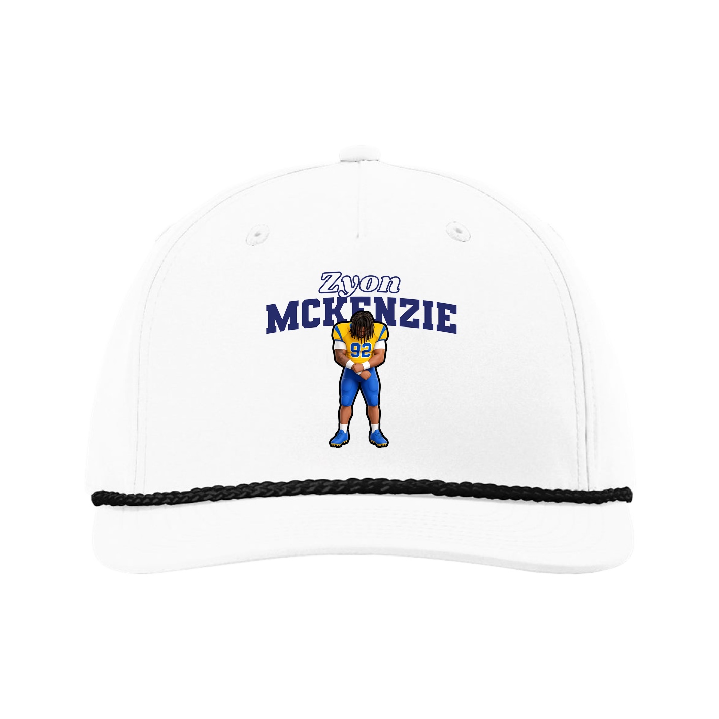 Five-Panel Classic Rope Cap — Name Arch in White