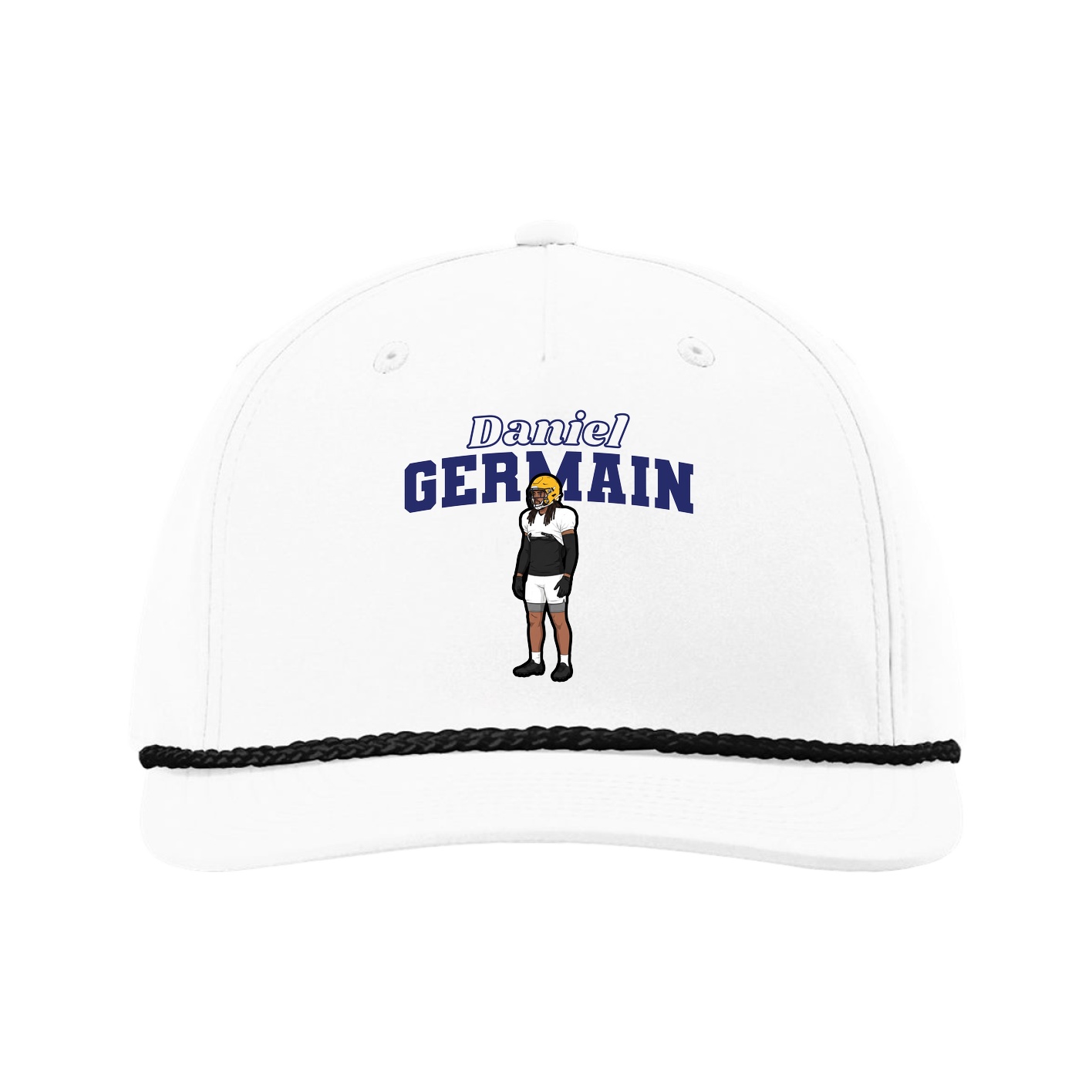 Five-Panel Classic Rope Cap — Name Arch in White