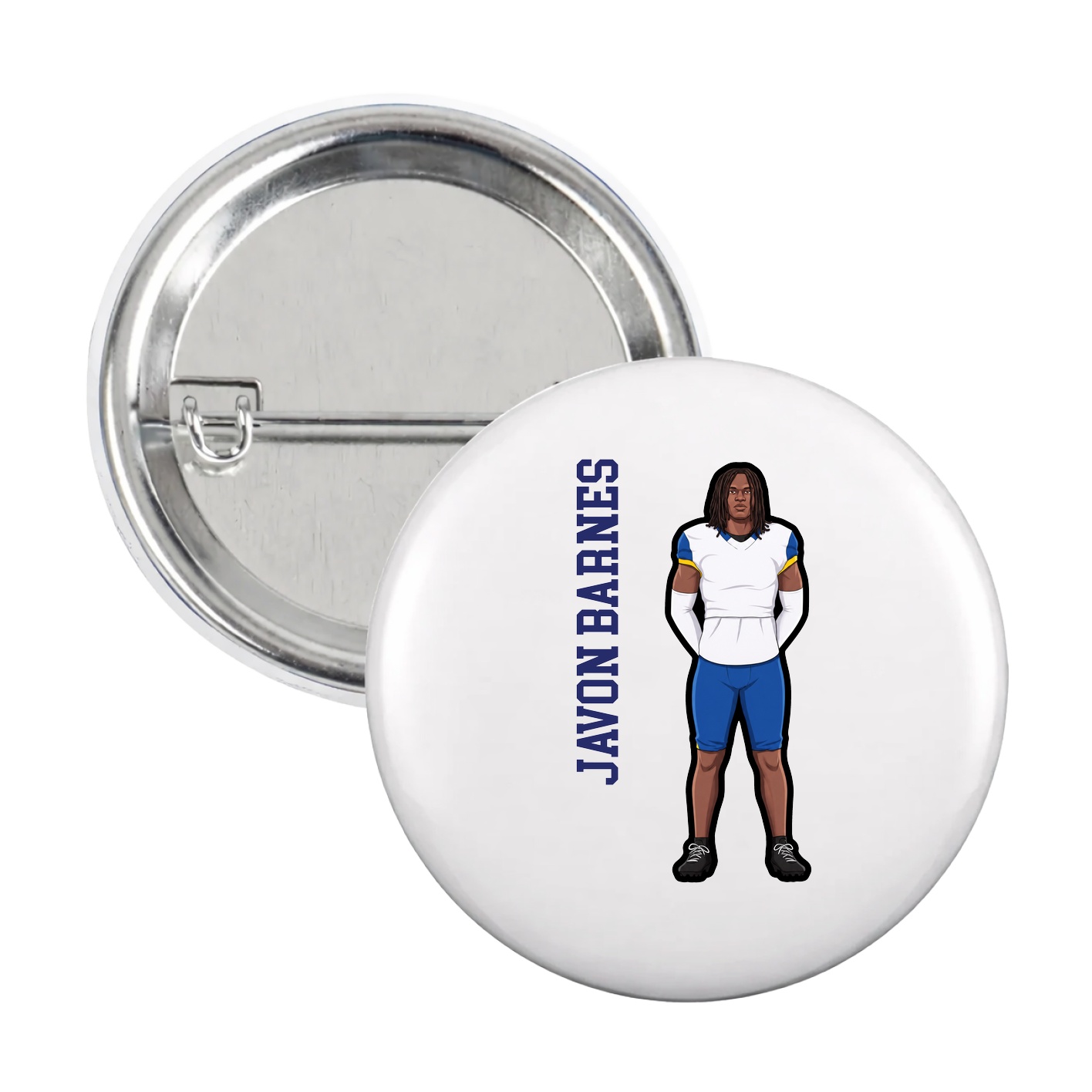 Game Day Button — Name Vertical in White