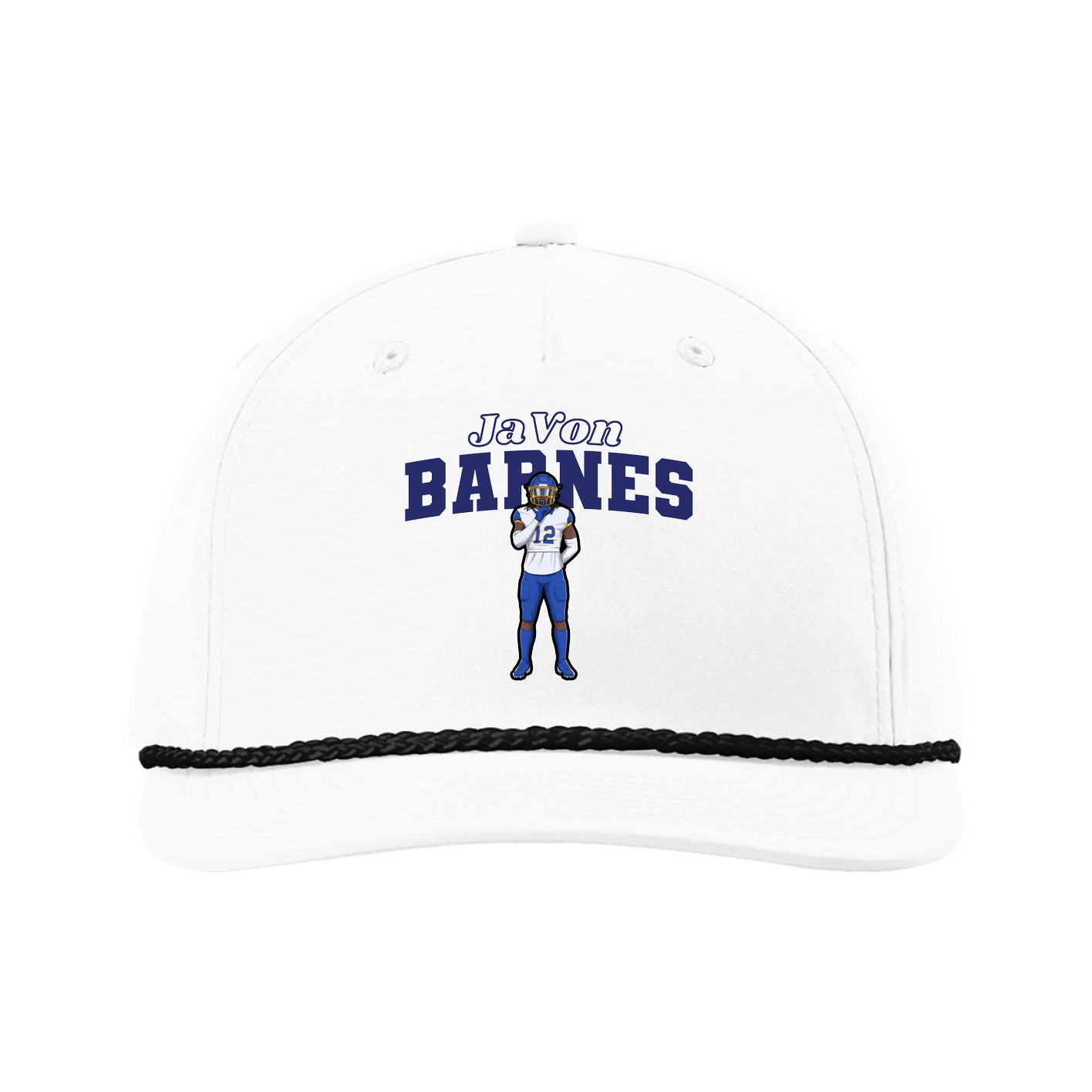 Five-Panel Classic Rope Cap — Name Arch in White